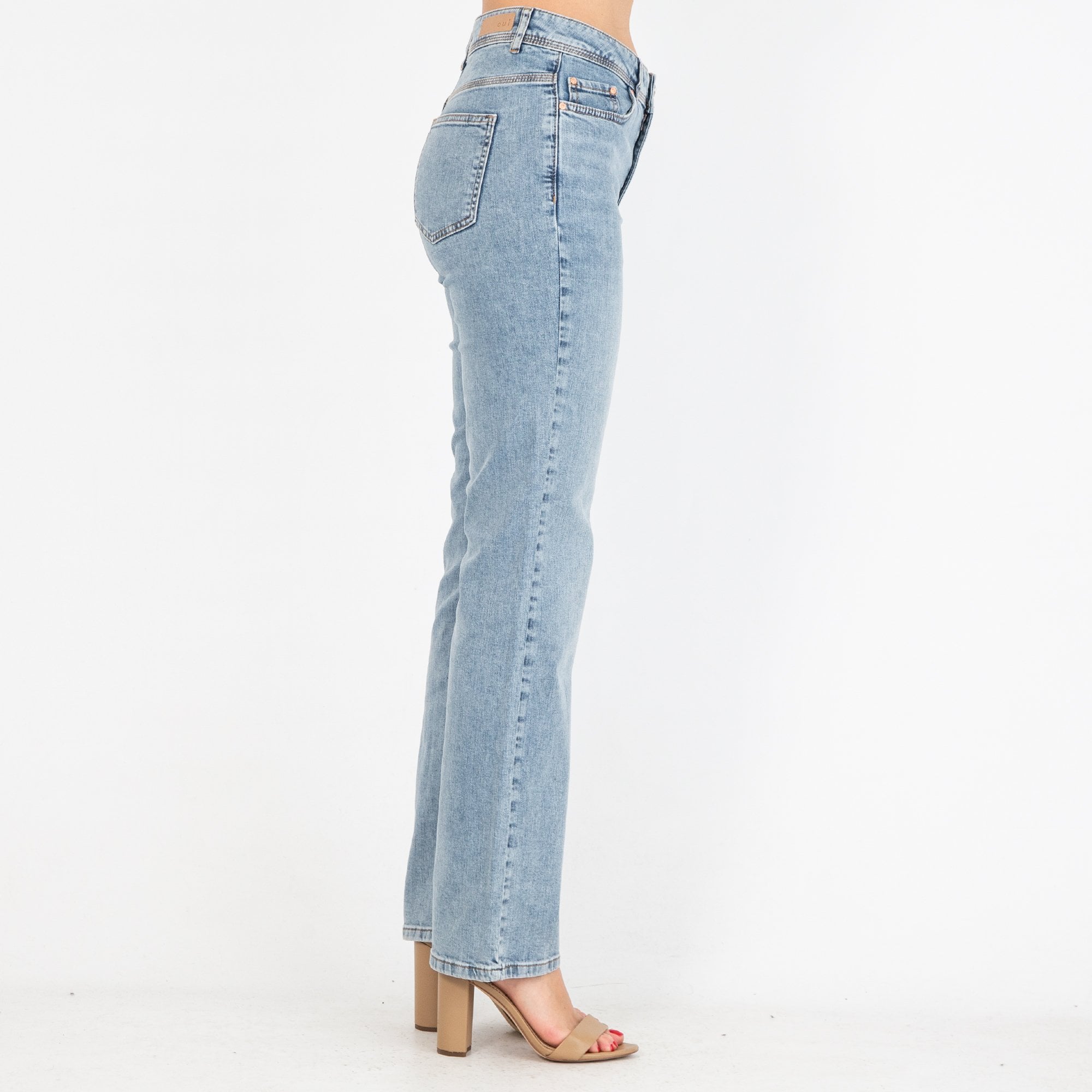 Oui High Waist Straight Leg Denim Jean Denim Wash