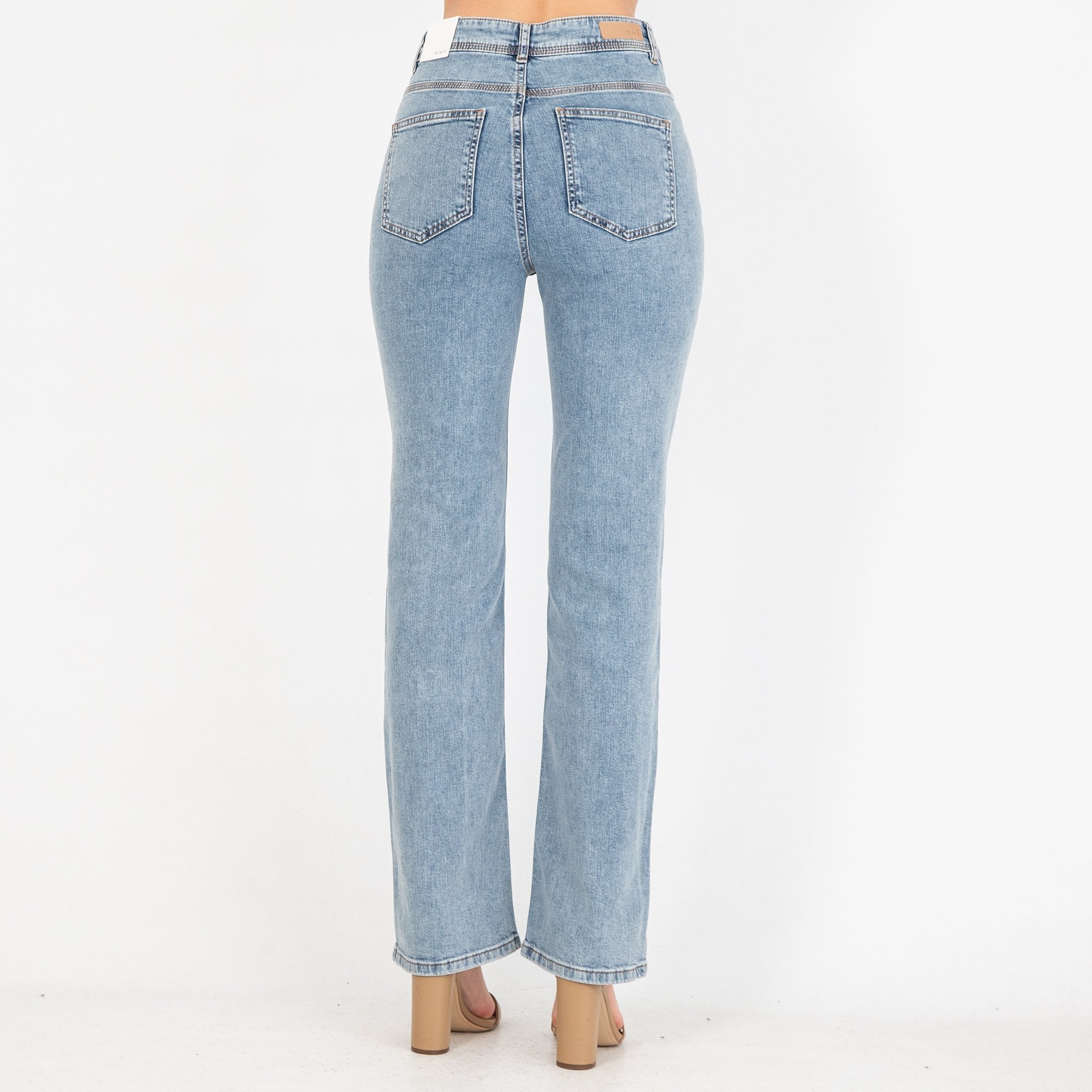 Oui High Waist Straight Leg Denim Jean Denim Wash