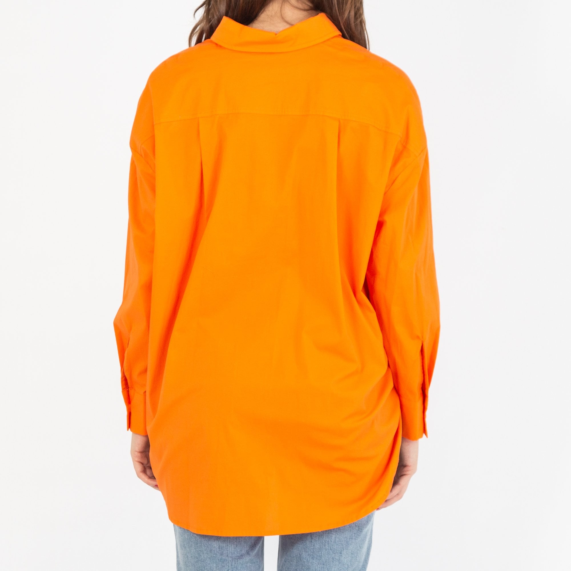 Oui Oversized Dip Back Cotton Shirt Orange