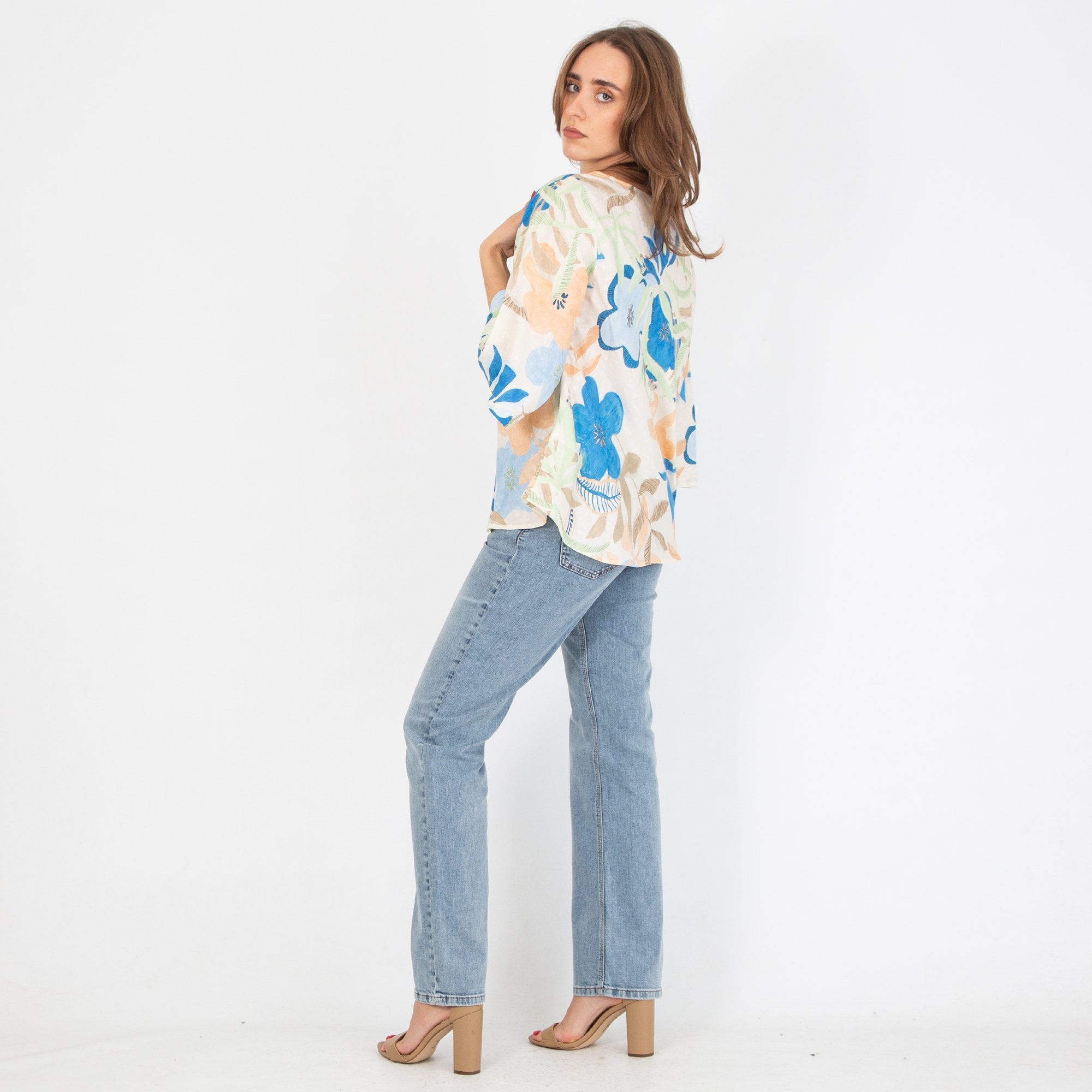 Mos Mosh Ewi Botanic Round Neck Blown Floral Print Loose Blouse Ecru Multi