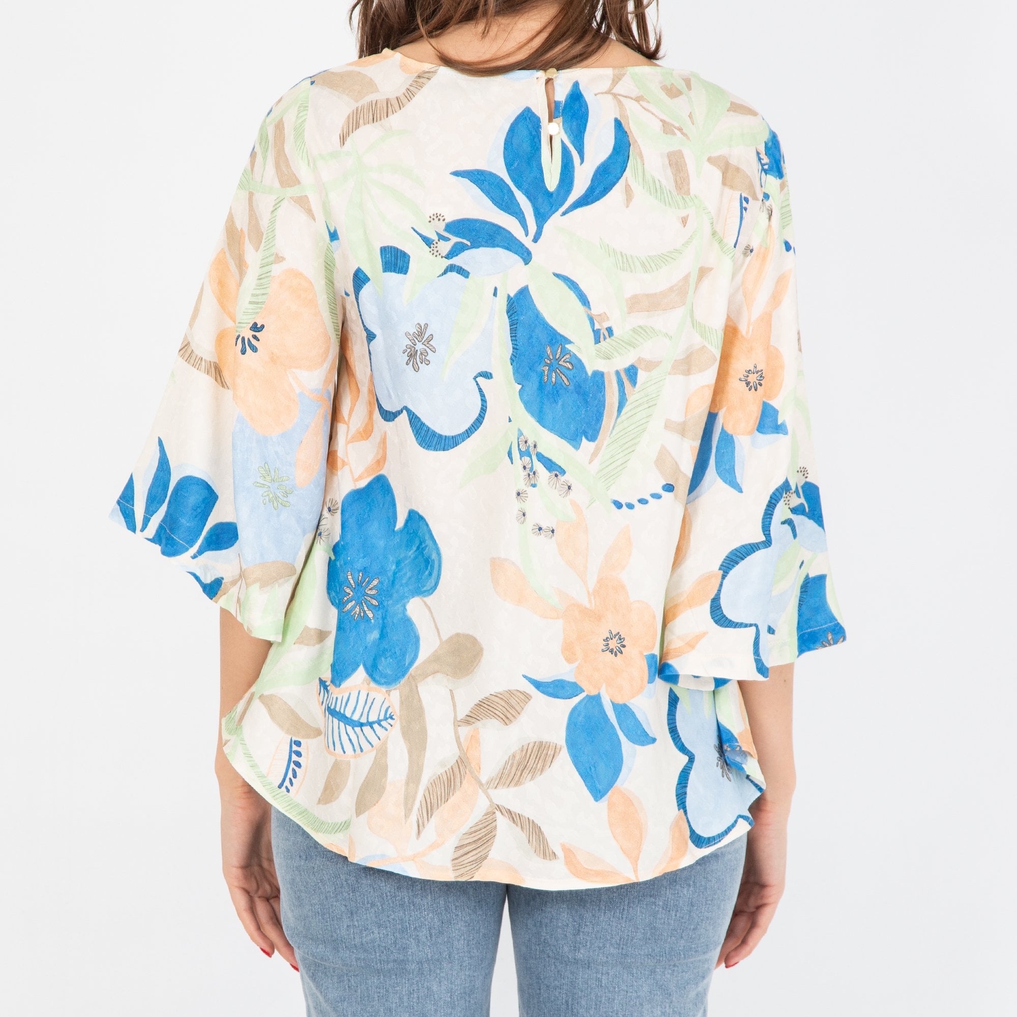 Mos Mosh Ewi Botanic Round Neck Blown Floral Print Loose Blouse Ecru Multi