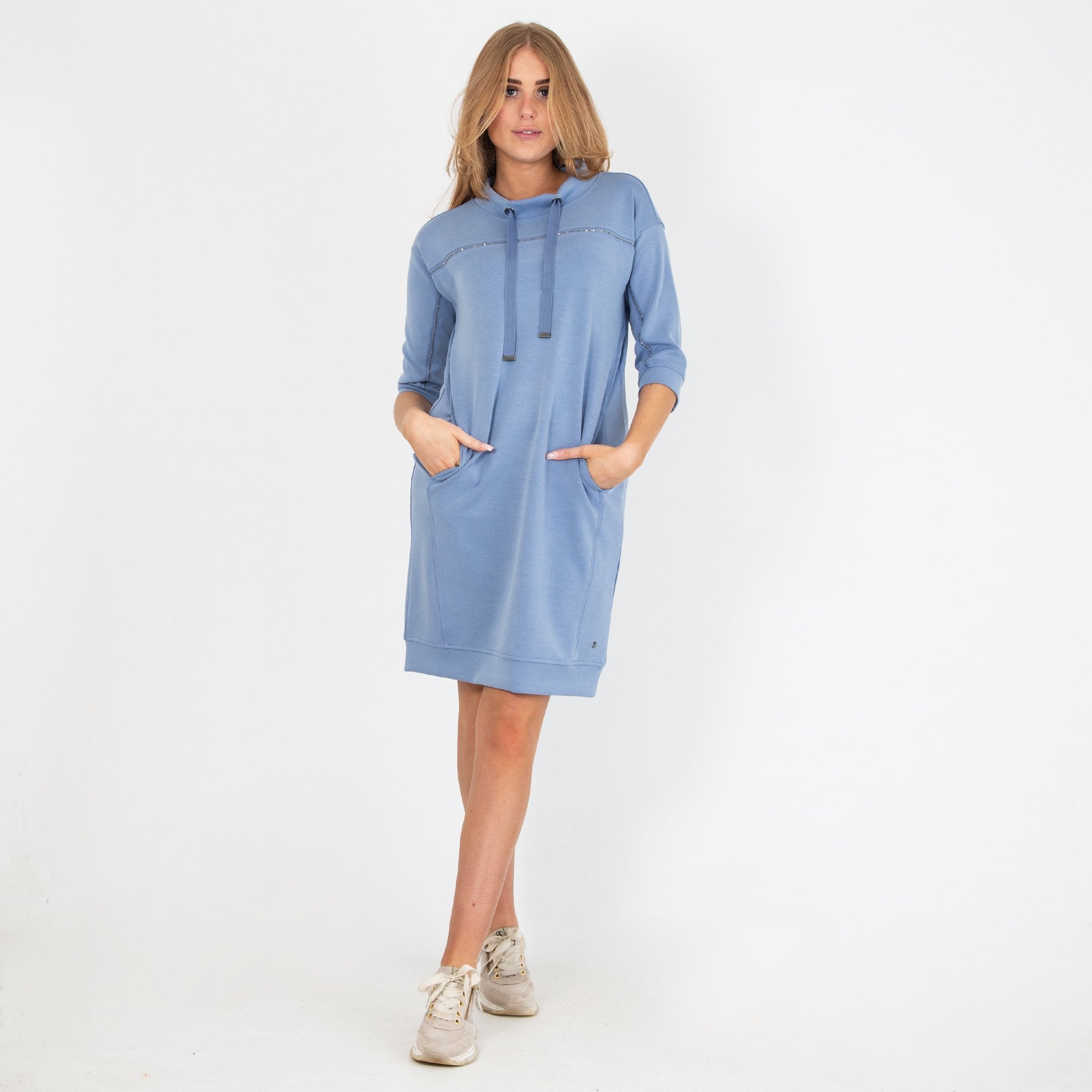 Monari Drawstring Sweater Dress With Diamonte Detail Dusty Blue