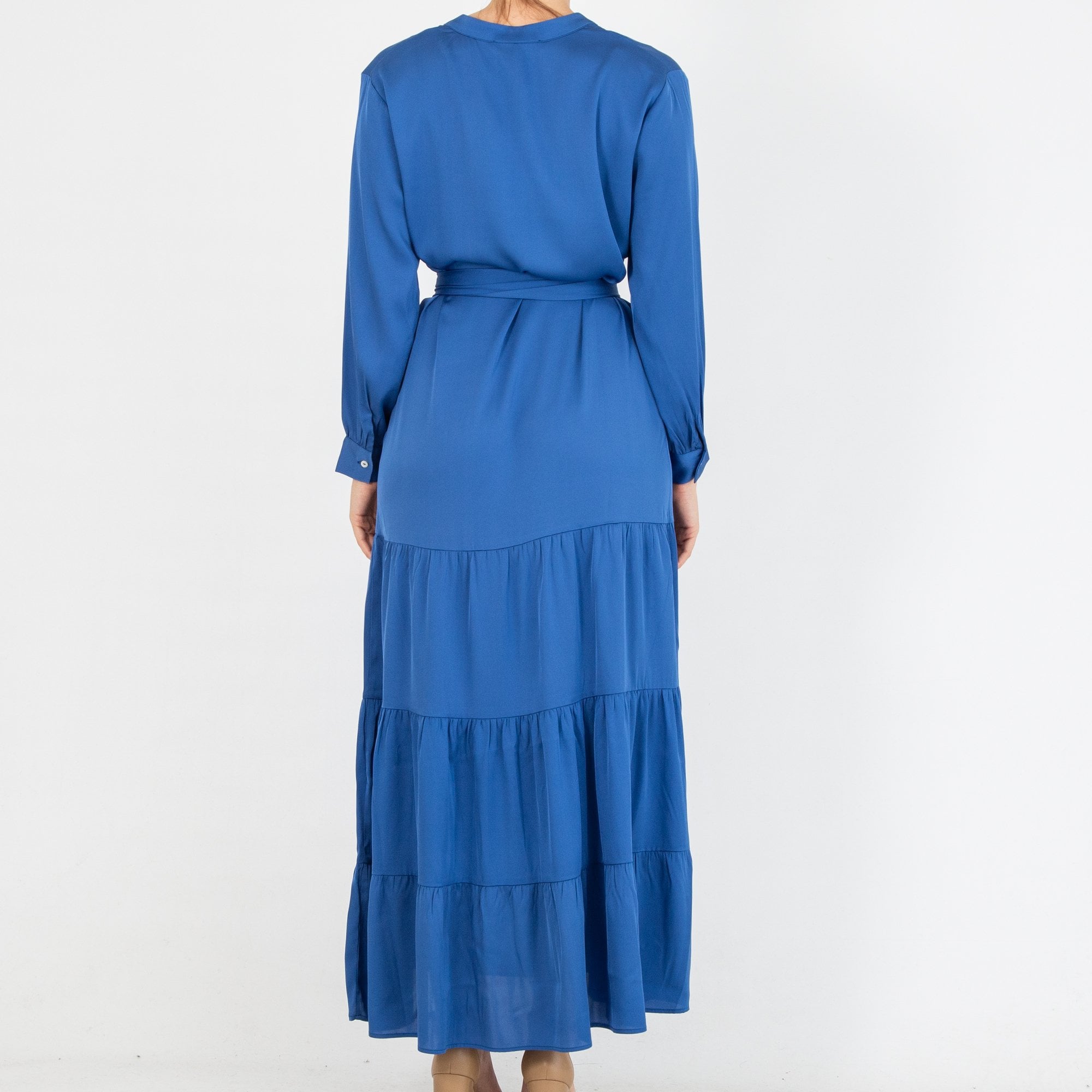 Silk95 Namibia V Neck Tiered Silk Dress Cobalt