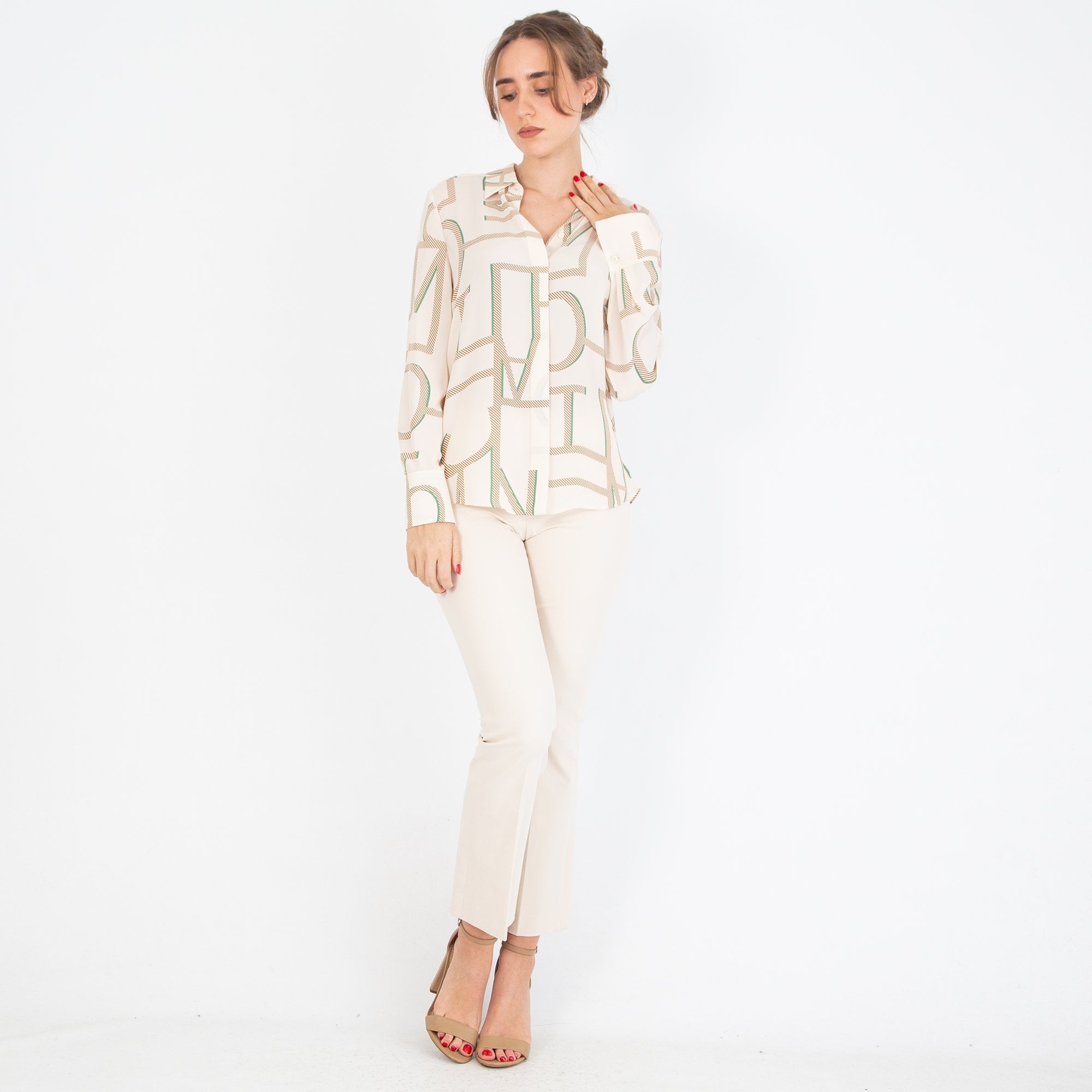 Riani Hose Baby Bootcut Tailored Cotton Trouser With Belt Cream