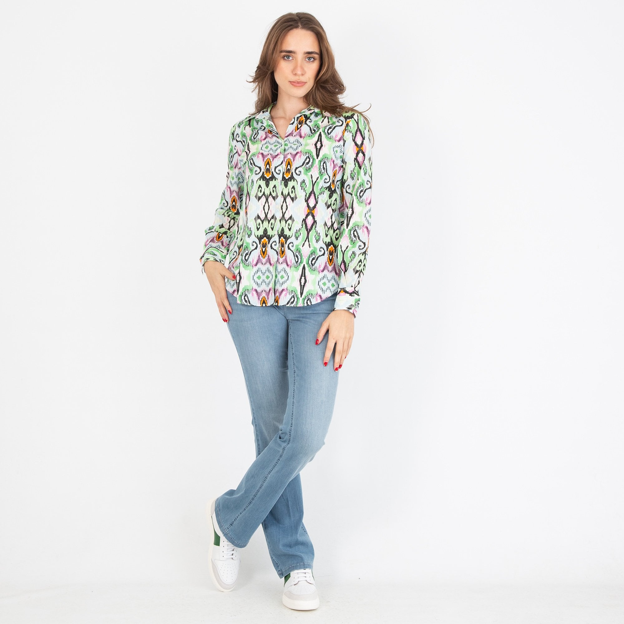 Vilagallo Gaby Aztek Watercolour Print Cotton Blouse Multi