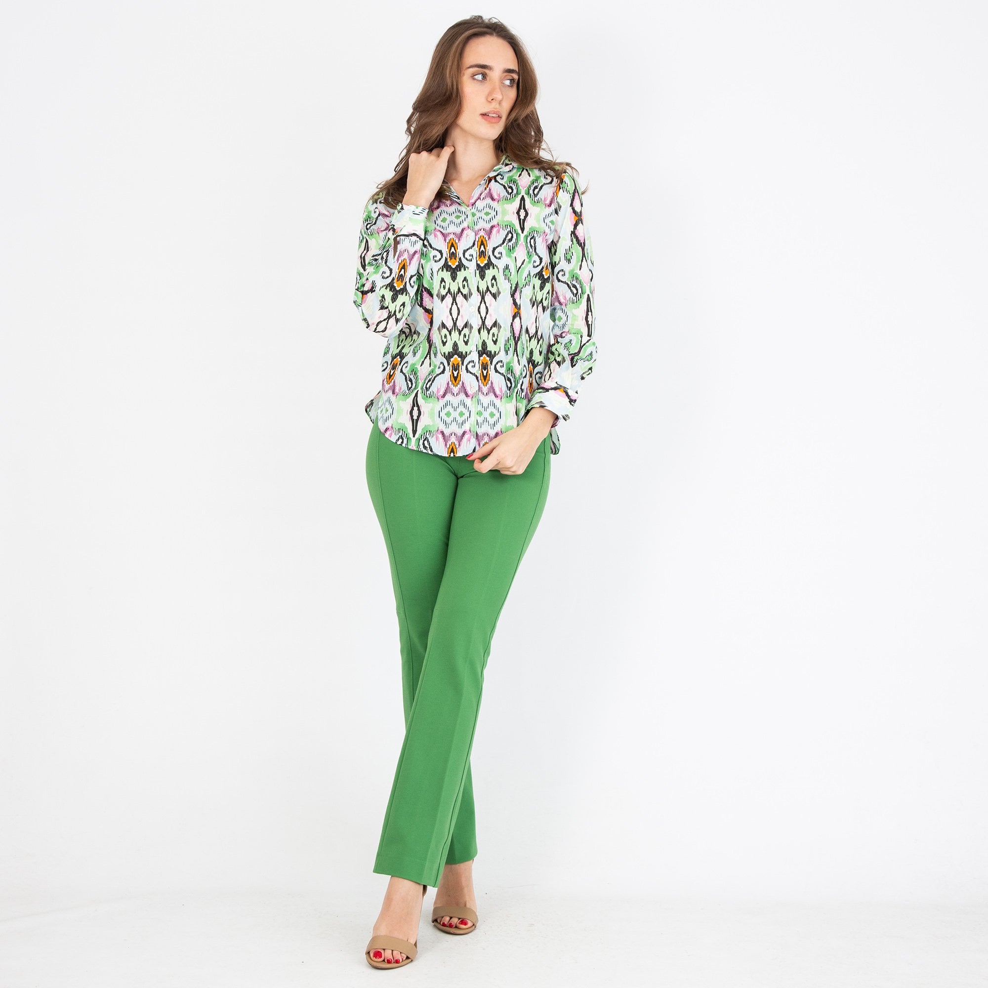 Vilagallo Gaby Aztek Watercolour Print Cotton Blouse Multi