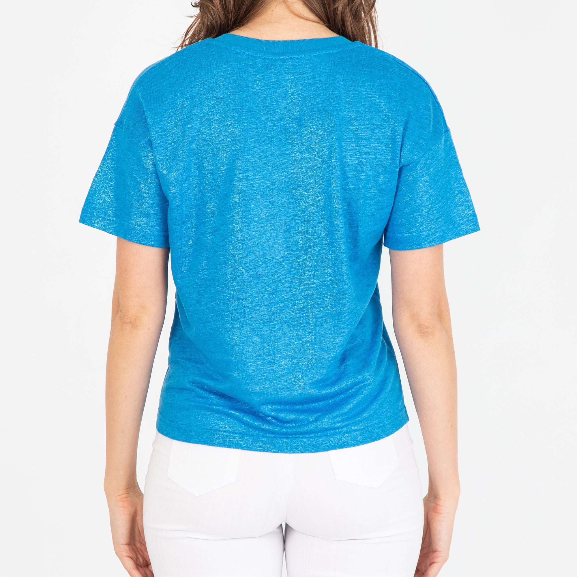 Mos Mosh Casa V Neck Soft Handle Shiny T-shirt Azure Blue