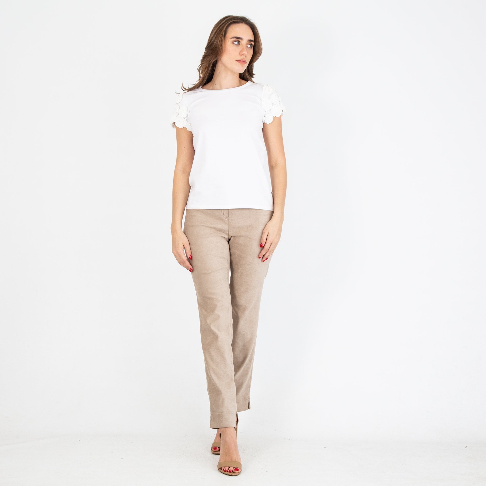 Robell Rose Super Slim Fit Faux Suede Trouser Sand 14