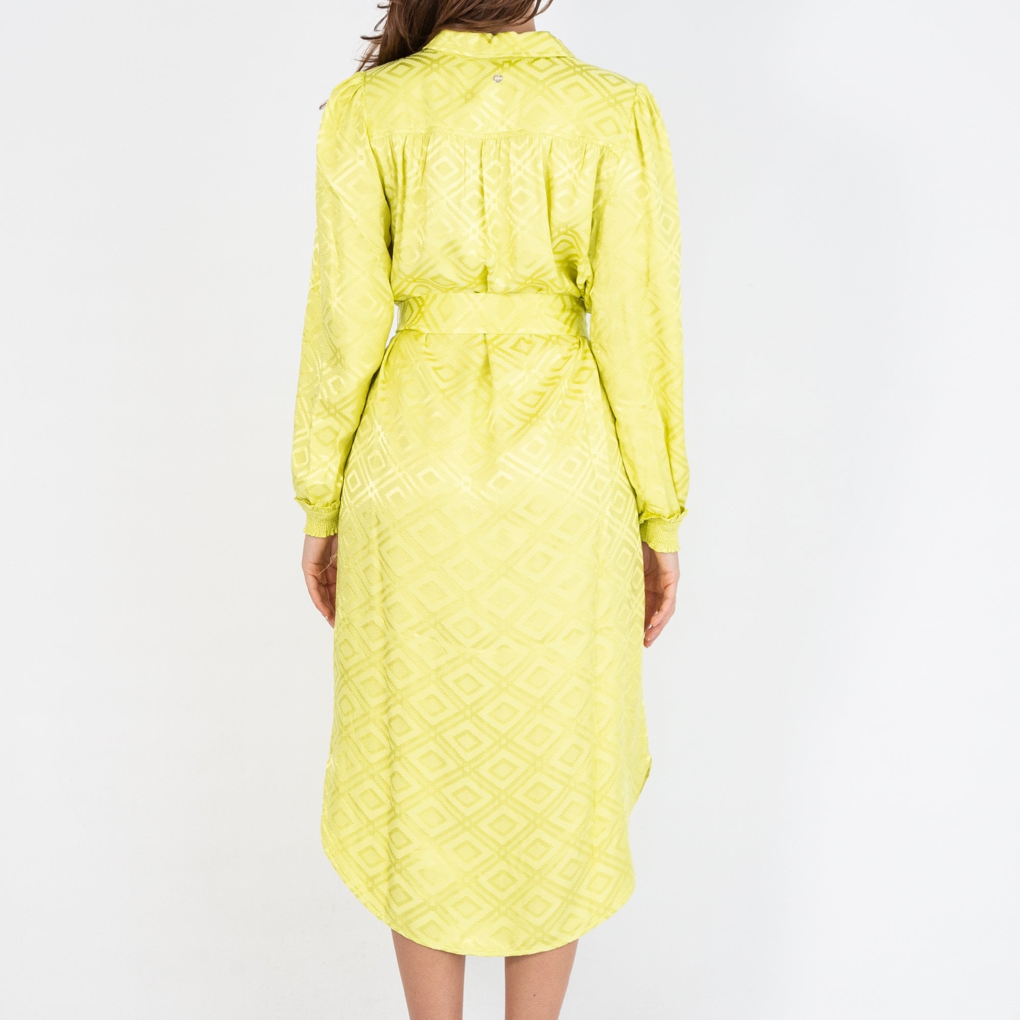 Mos Mosh Aldo Diamond Pattern Belted Dress Lime Yellow