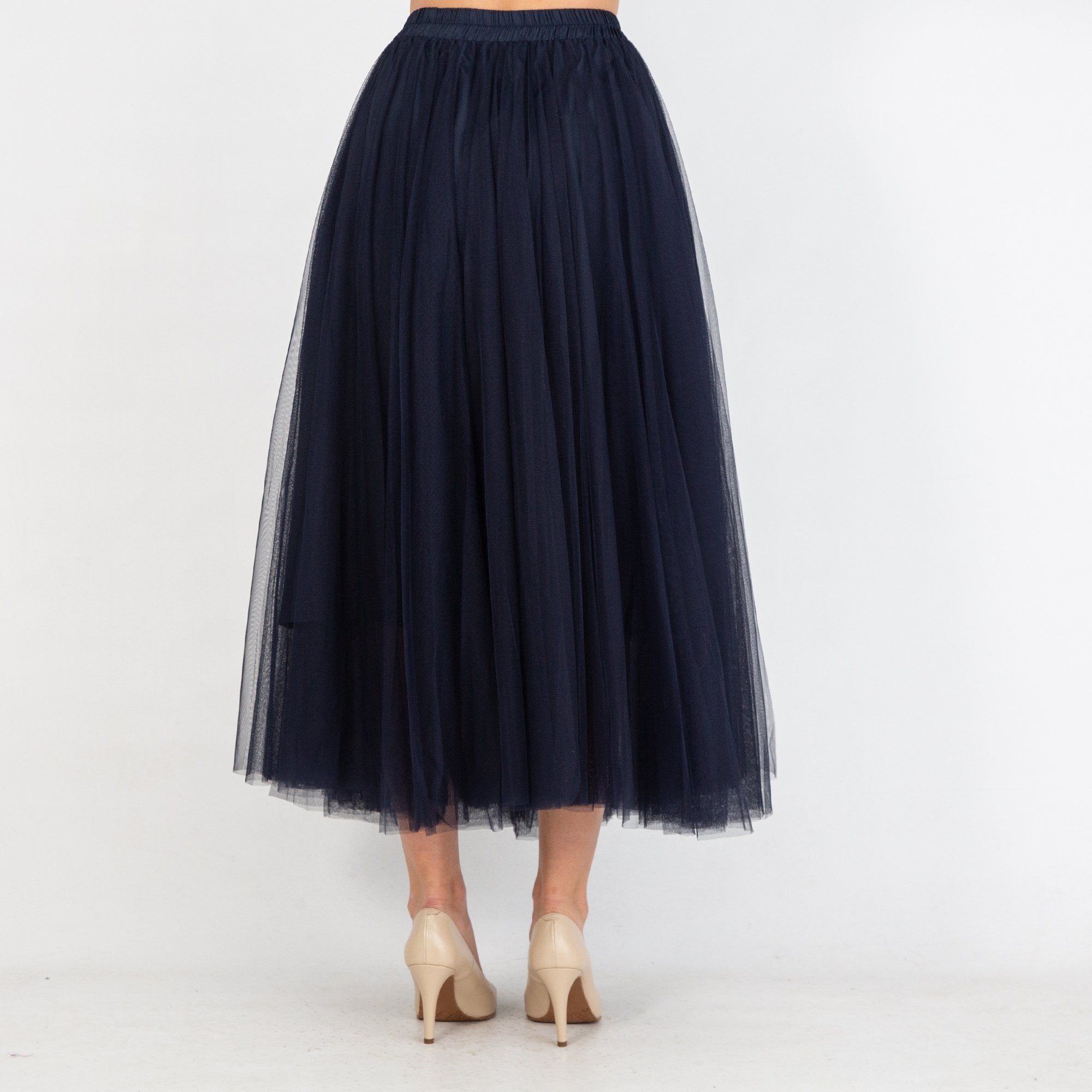 Chokolate Layered Mesh Skirt With Bow & Elastic Waist Navy