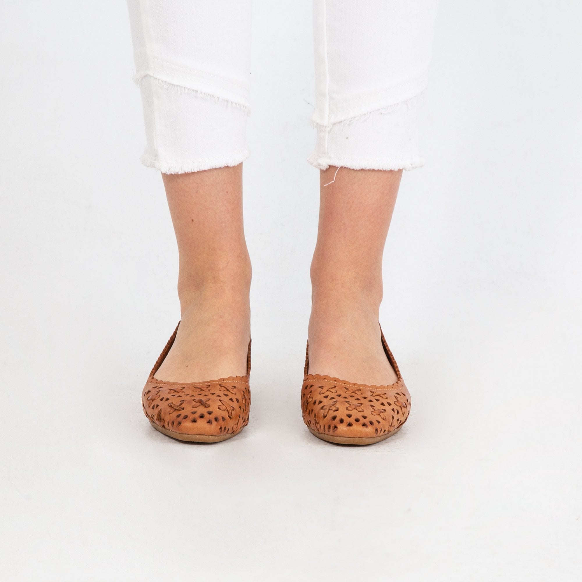 Carmela Cutwork Ballet Pumps Tan