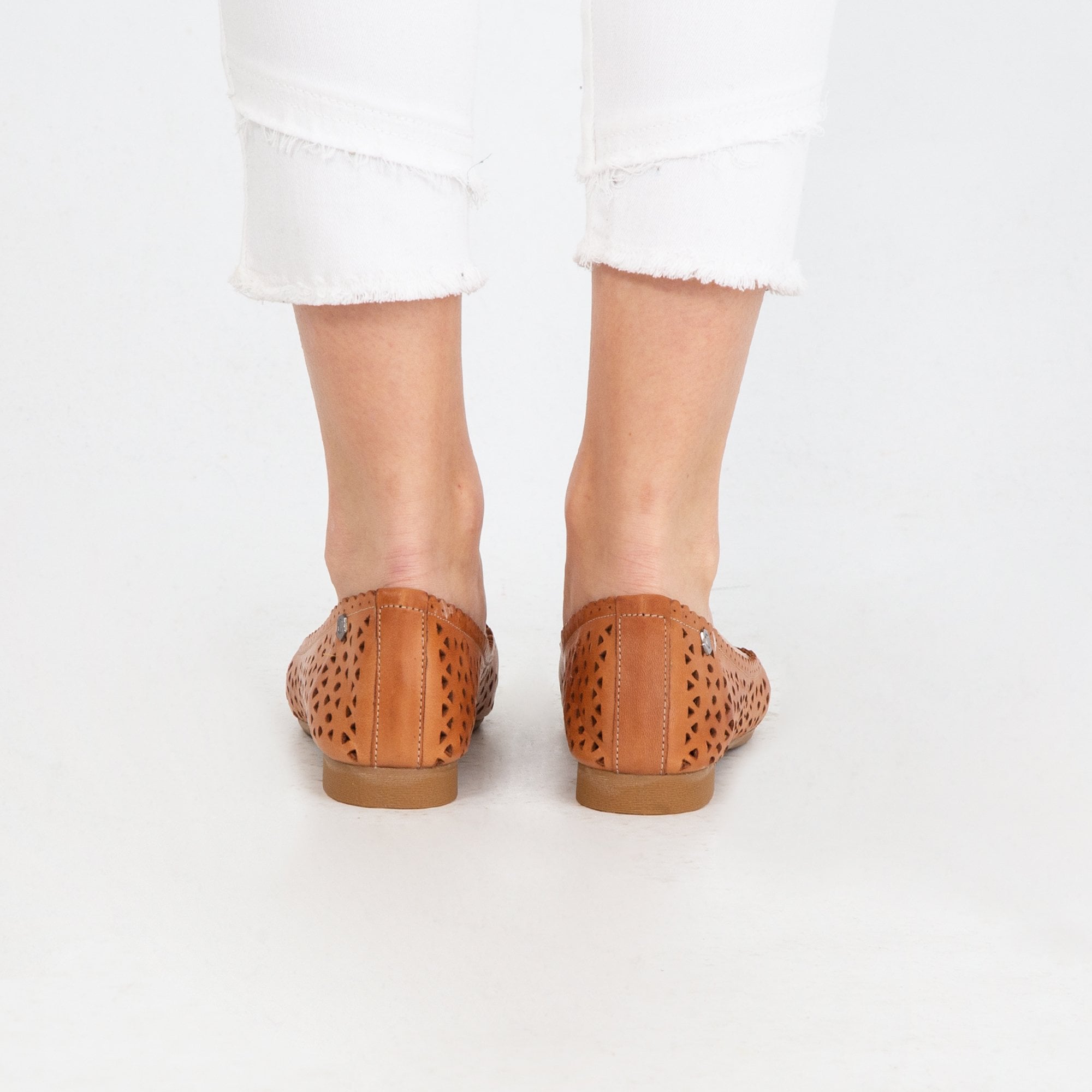 Carmela Cutwork Ballet Pumps Tan
