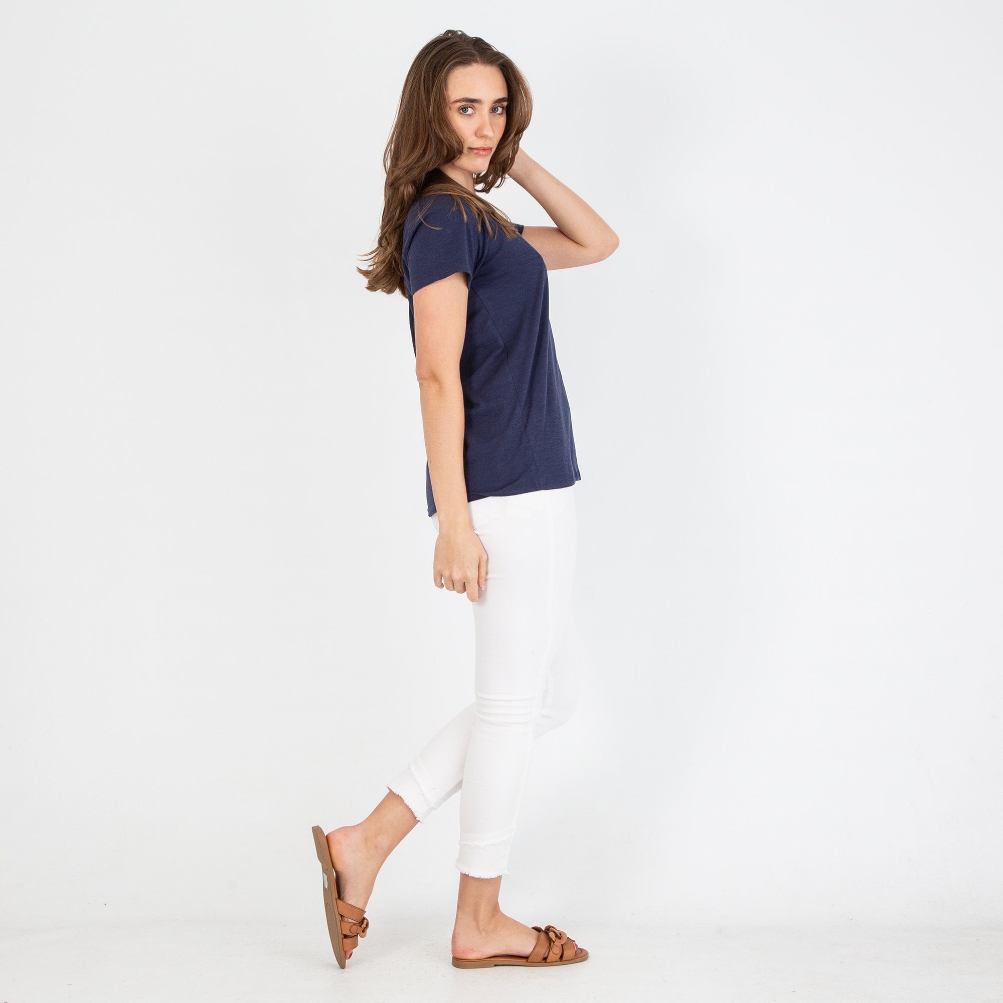 Carmela Chain Buckle Slip On Flat Sandals Camel