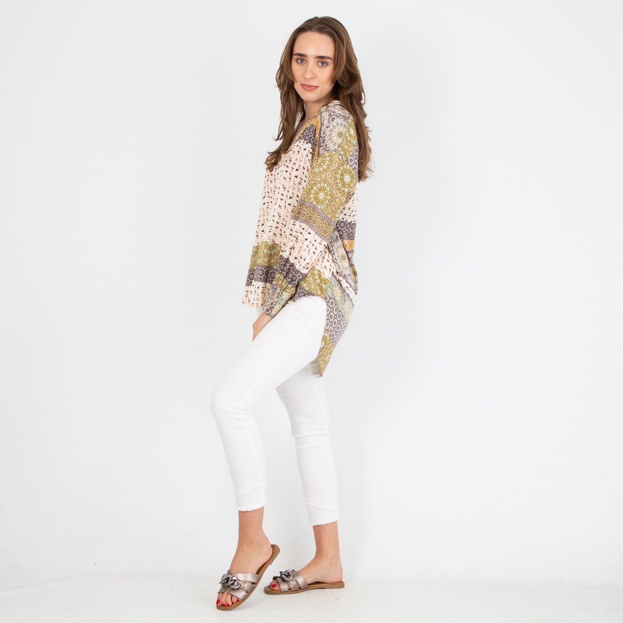 Carmela Chain Buckle Slip On Flat Sandals Pewter