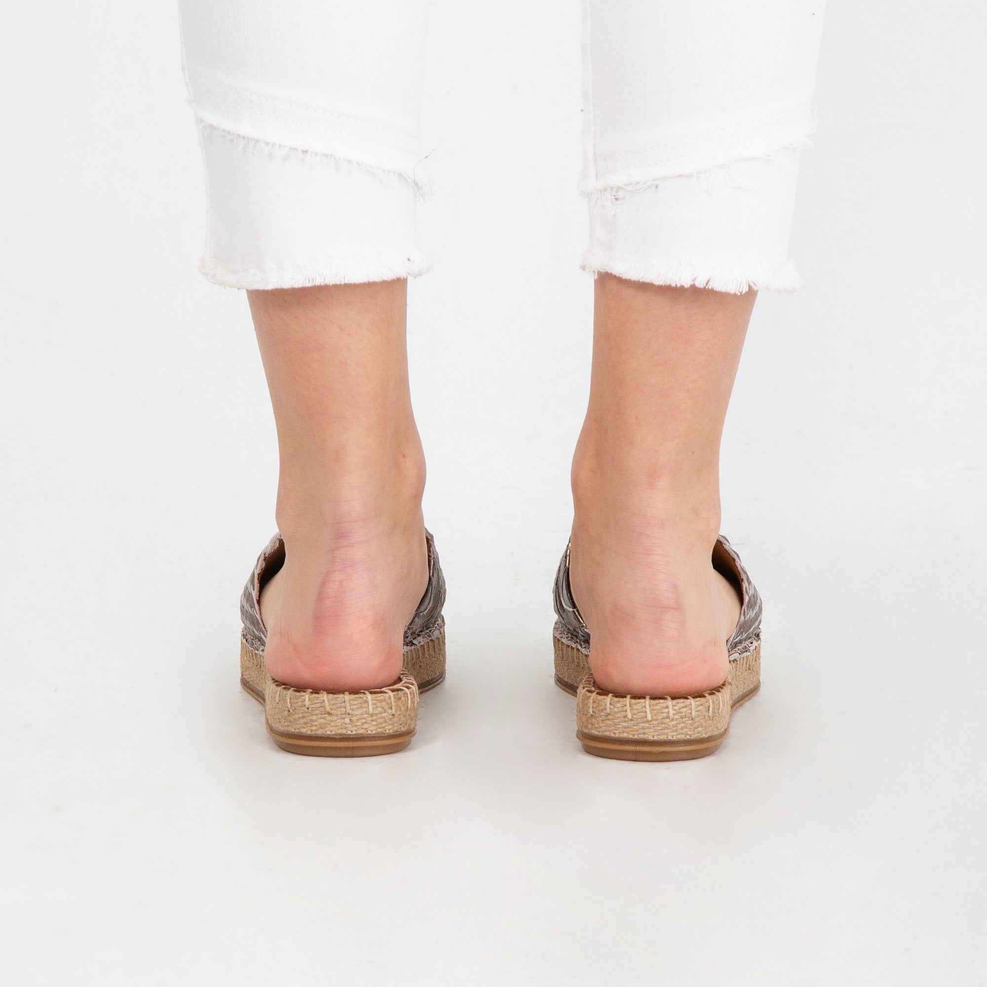 Carmela Metallic Woven Flat Form Espadrille Pewter