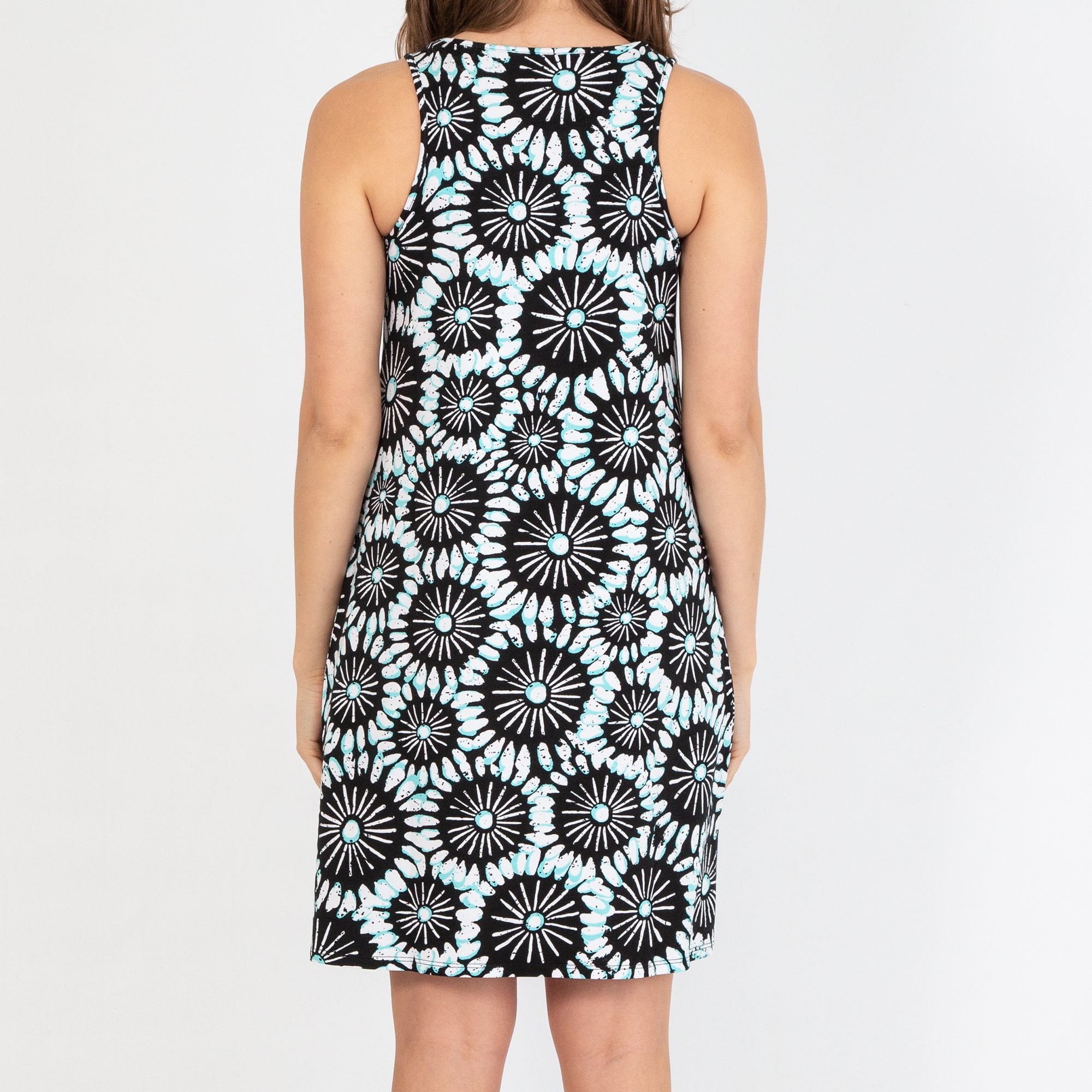 Hatley Bella Sundial Mandala Print Mini Tank Dress Black/White/Mint