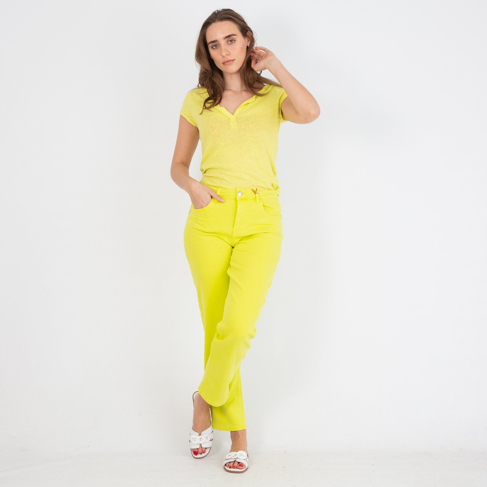 Mos Mosh Stella Straight Leg High Waist Jean Lime Yellow