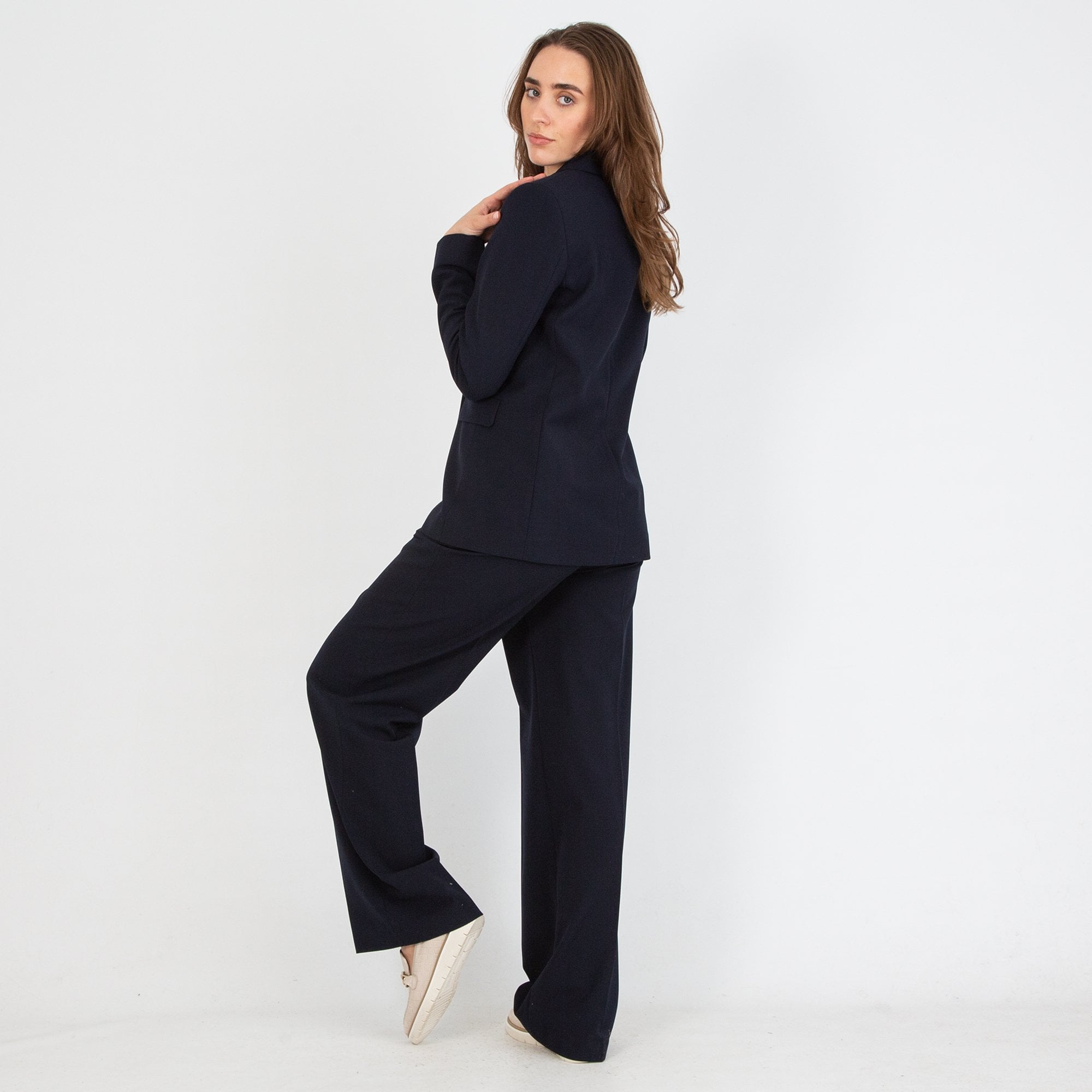 Luisa Cerano Double Breasted Blazer With Gold Hardwear Navy