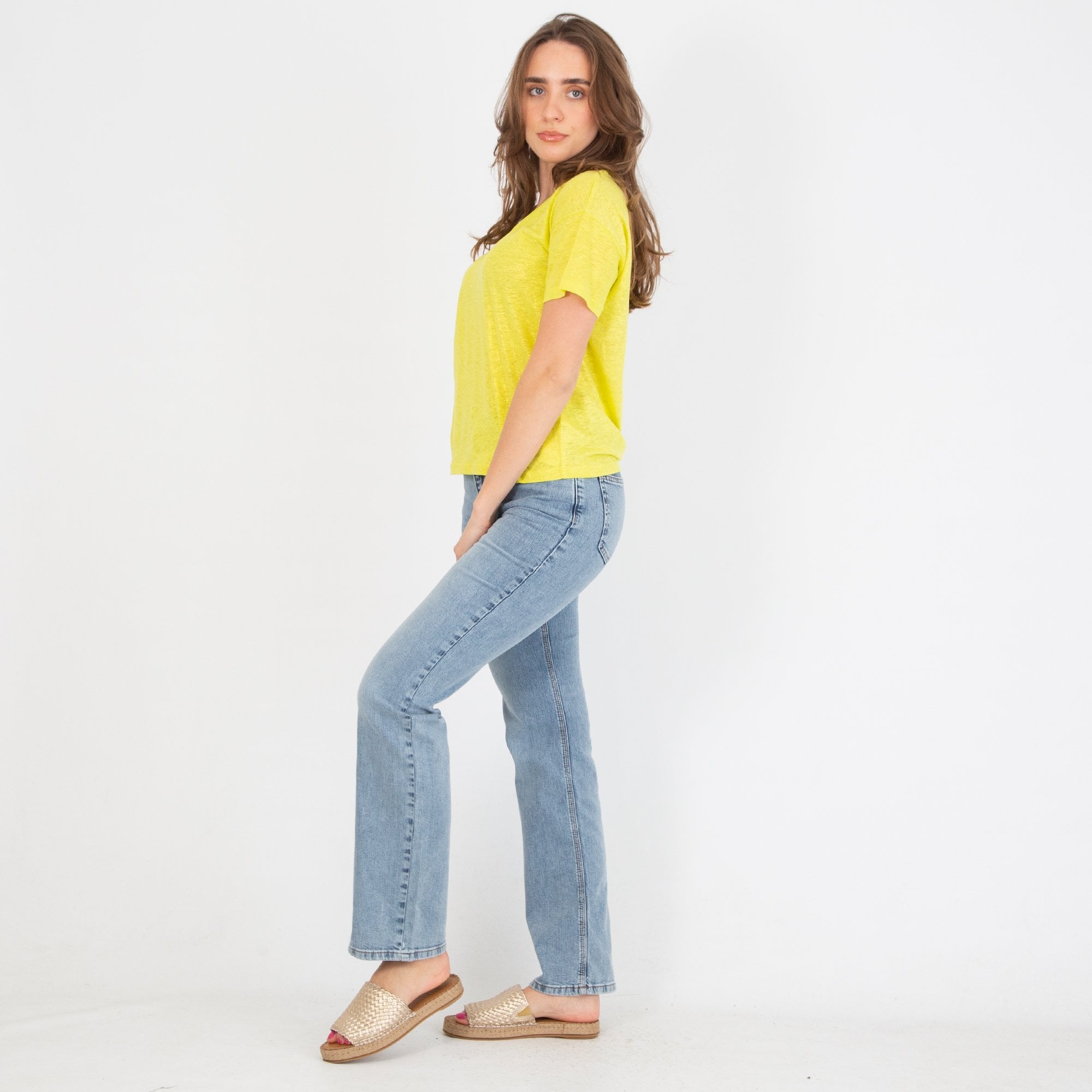 Mos Mosh Casa V Neck Soft Handle Shiny T-shirt Lime Yellow