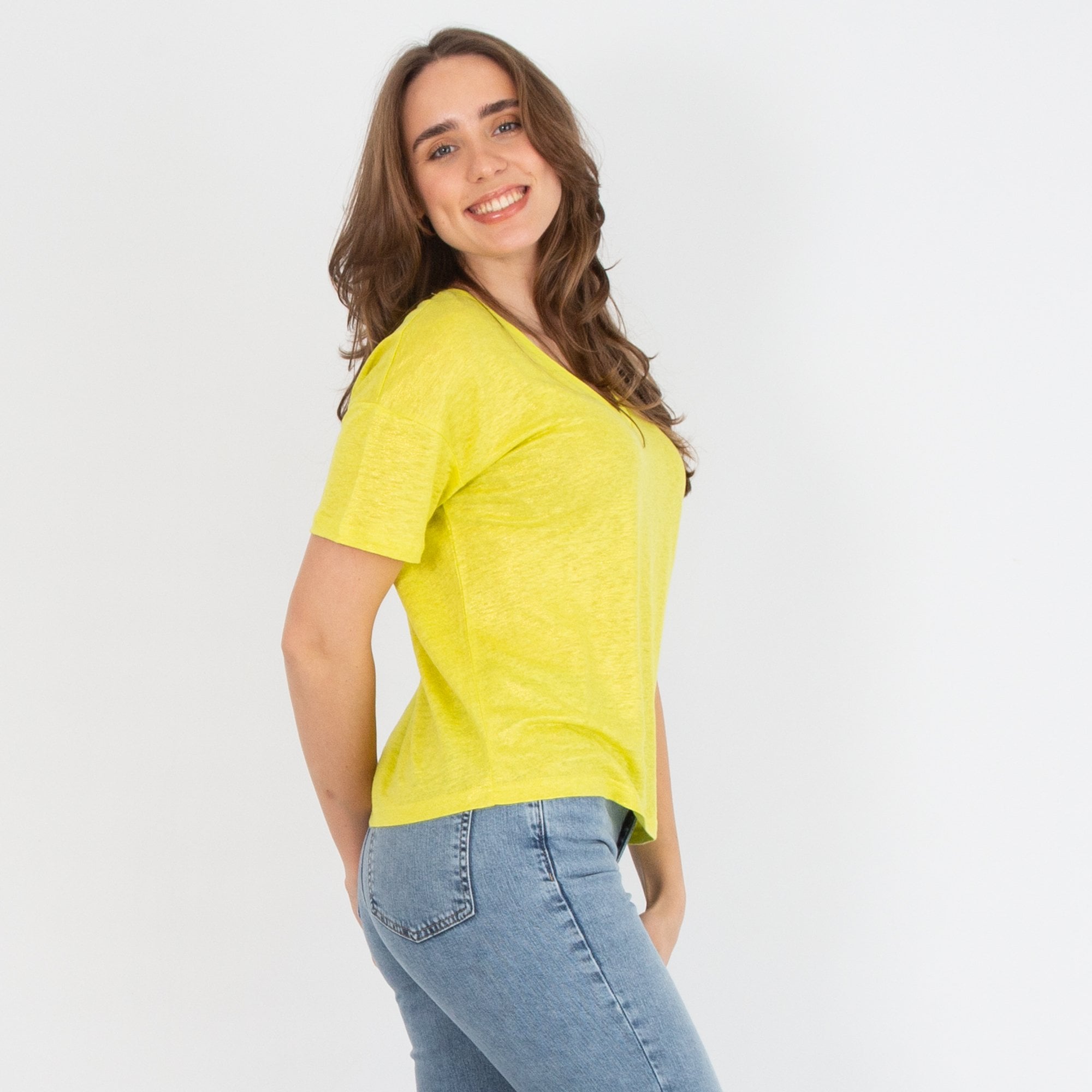 Mos Mosh Casa V Neck Soft Handle Shiny T-shirt Lime Yellow