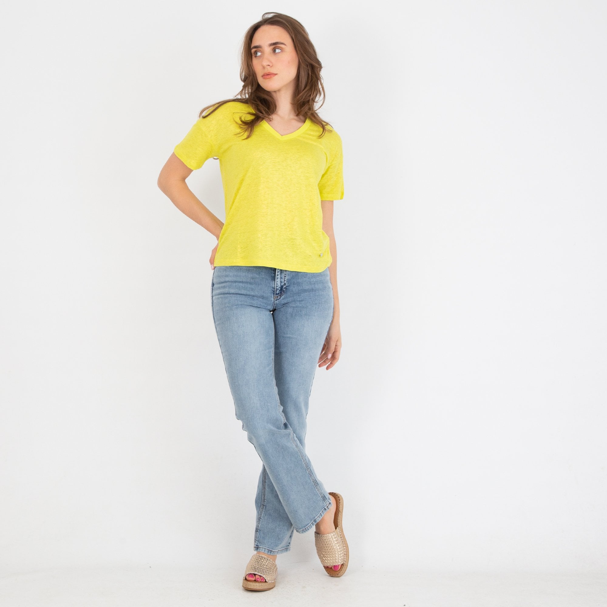 Mos Mosh Casa V Neck Soft Handle Shiny T-shirt Lime Yellow