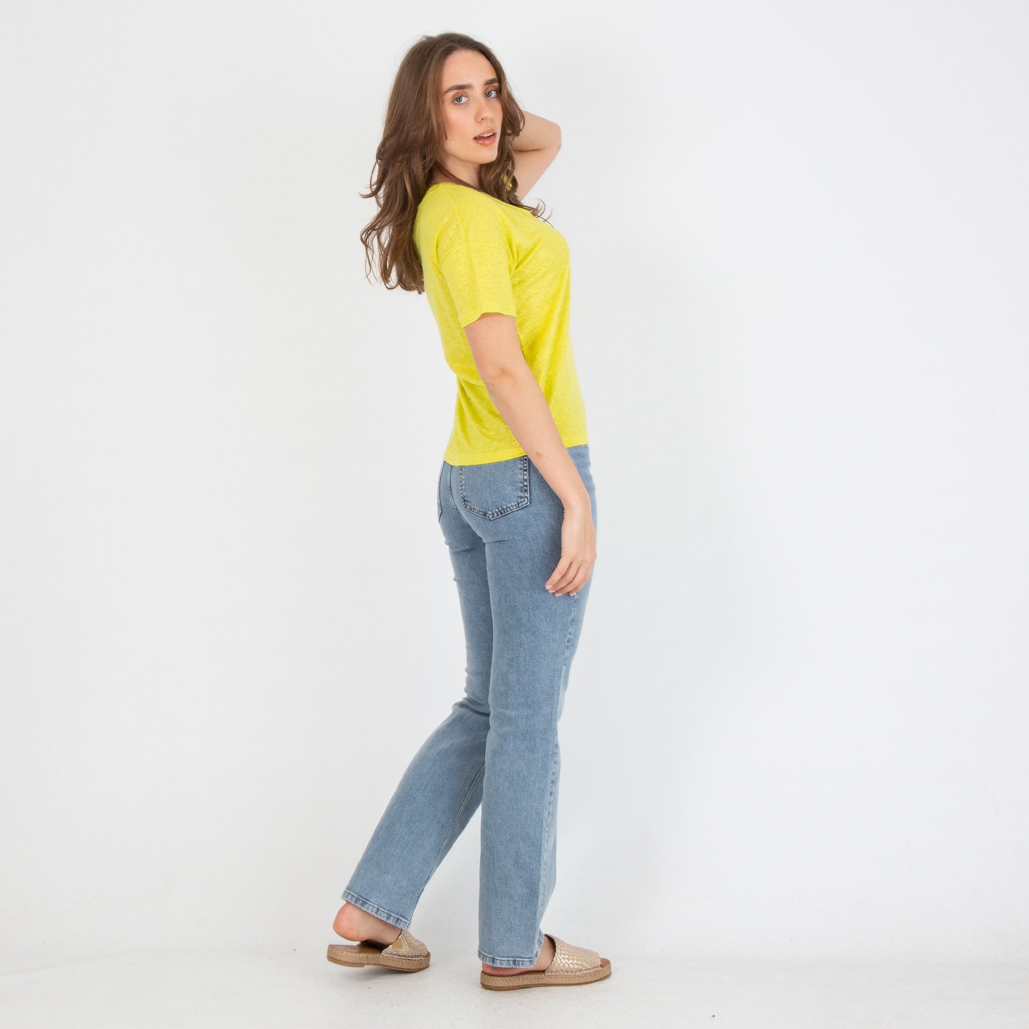 Mos Mosh Casa V Neck Soft Handle Shiny T-shirt Lime Yellow