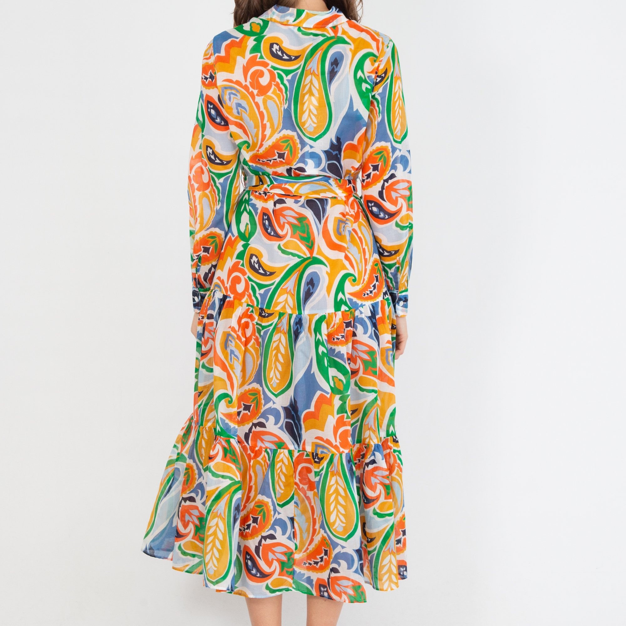 Caliban Camiceria Paisley Print Tiered Cotton Shirt Dress White Multi