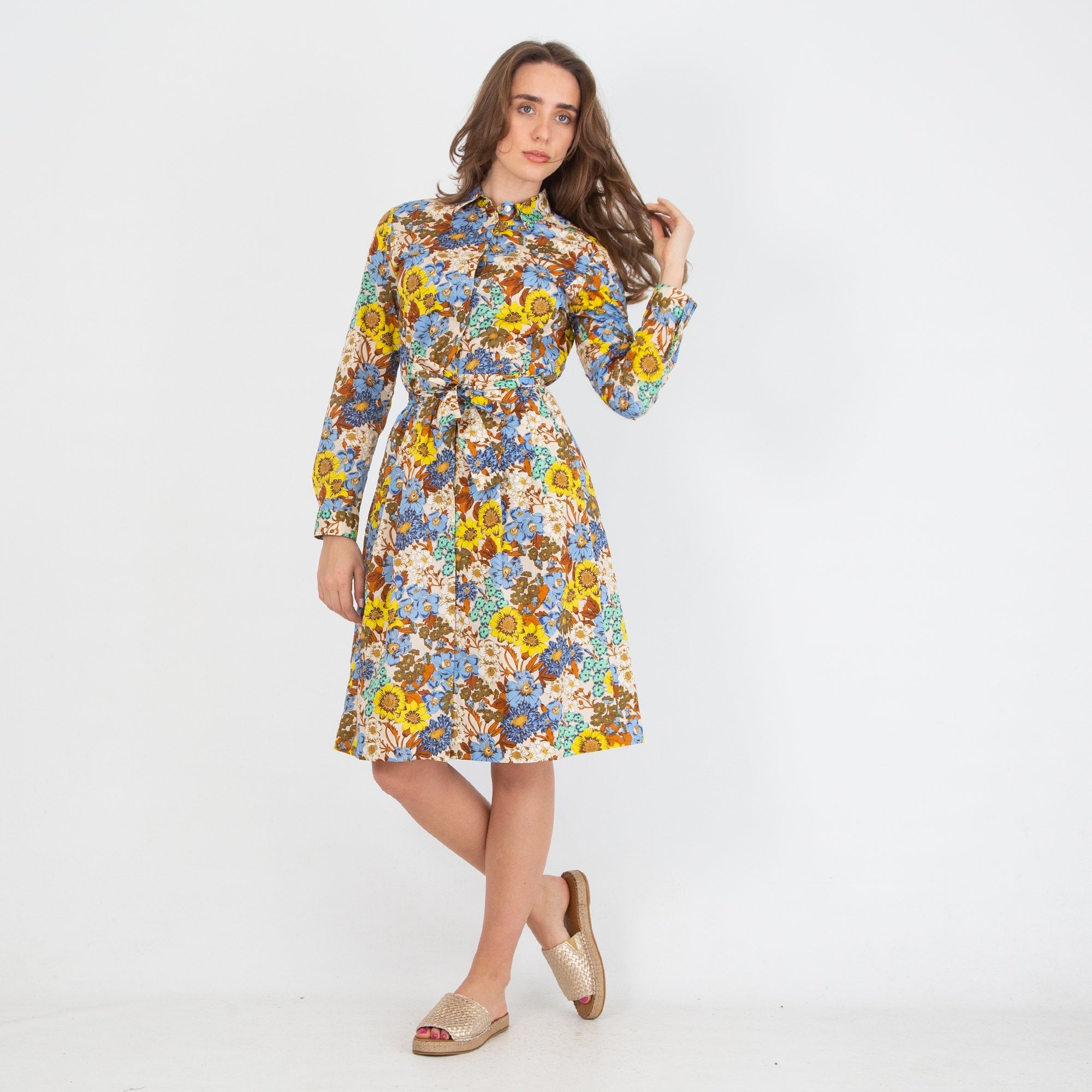 Caliban Camiceria Vintage Floral Print Fitted Shirt Dress Multi