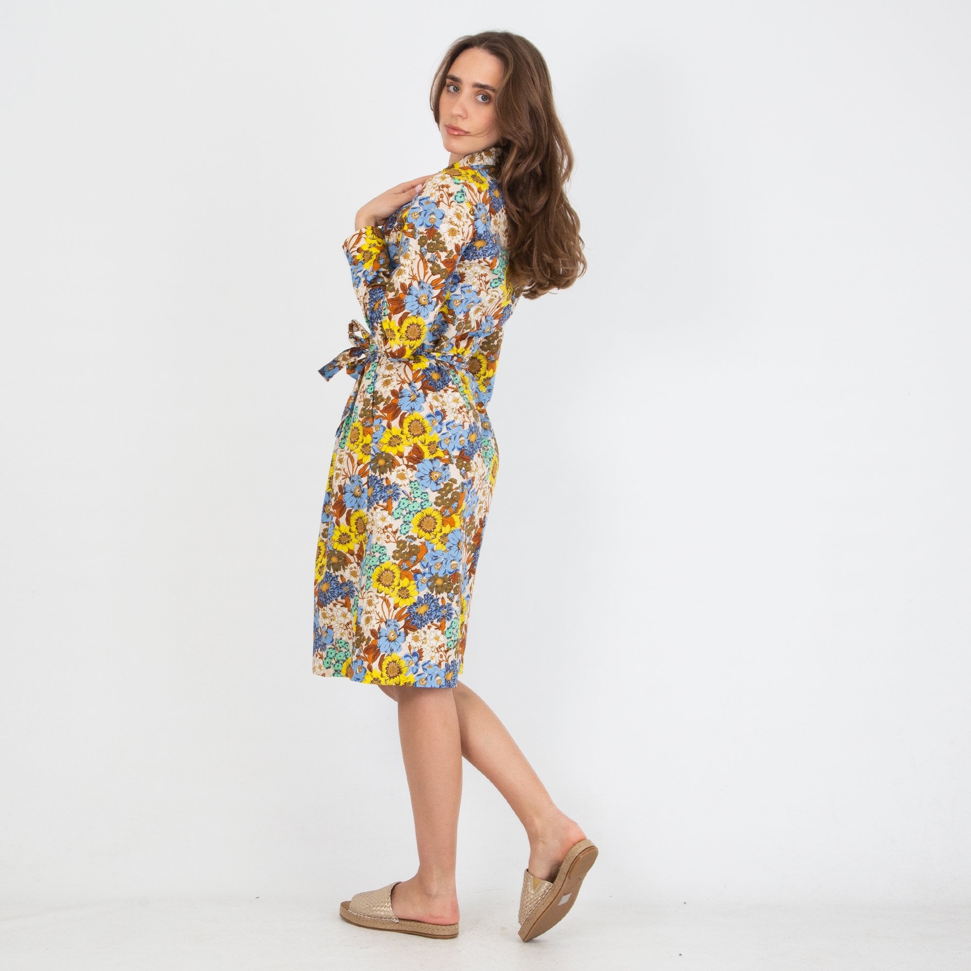Caliban Camiceria Vintage Floral Print Fitted Shirt Dress Multi
