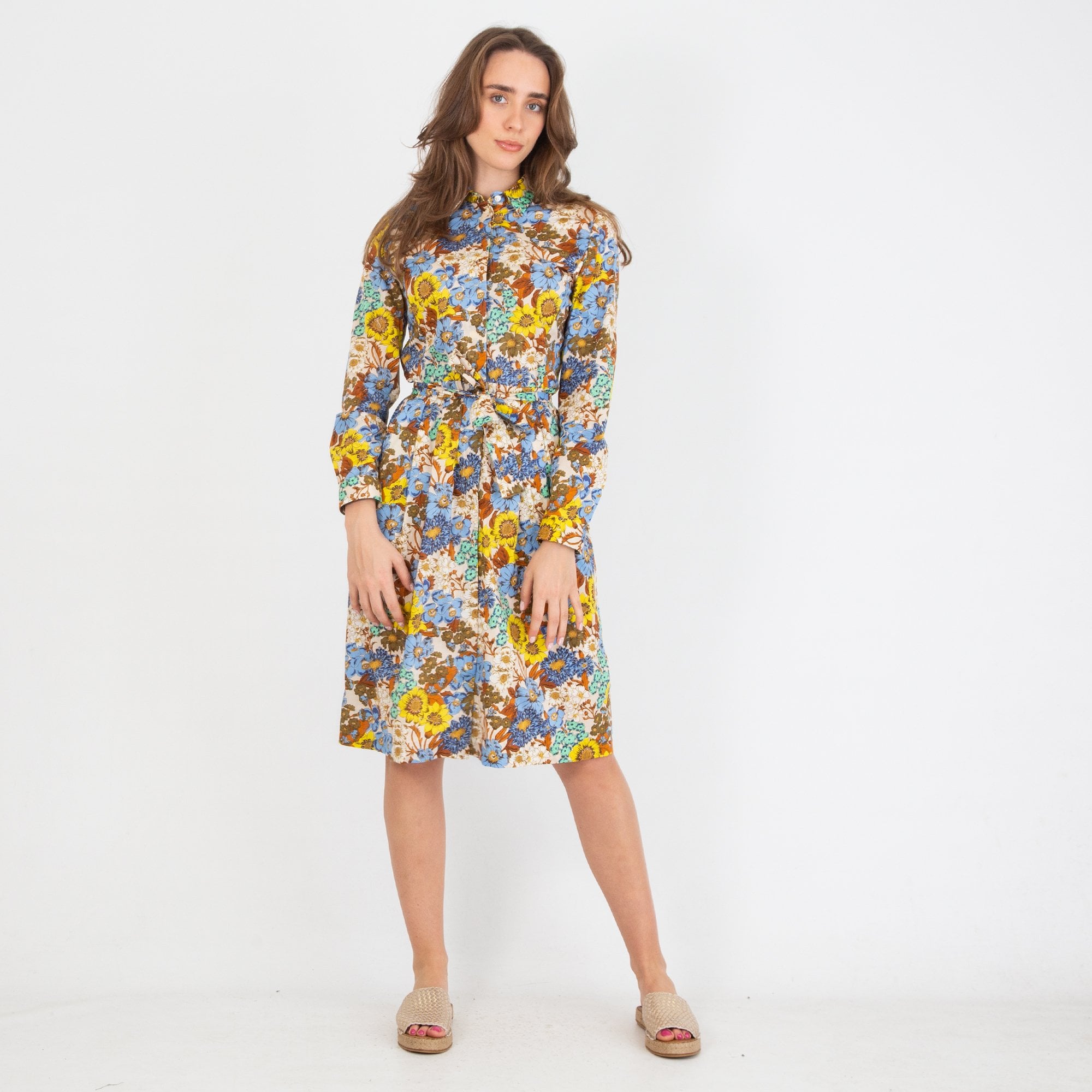 Caliban Camiceria Vintage Floral Print Fitted Shirt Dress Multi