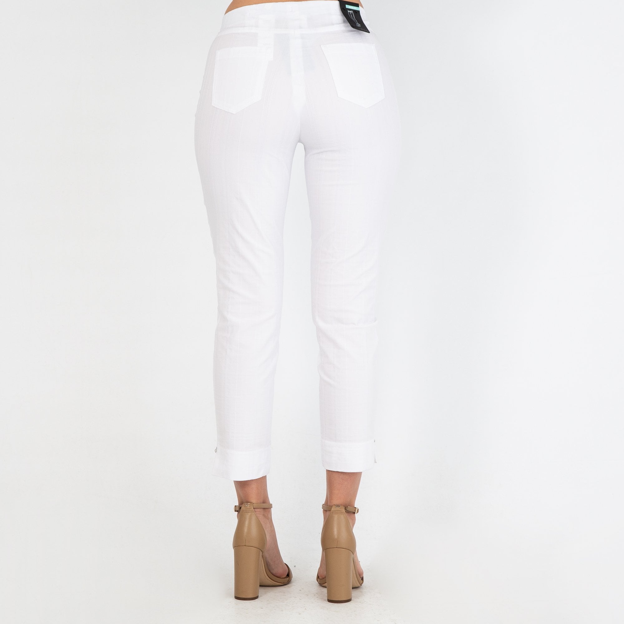 Robell Rose 09 Seersucker Cotton Pull On Cropped Skinny Trouser White 10
