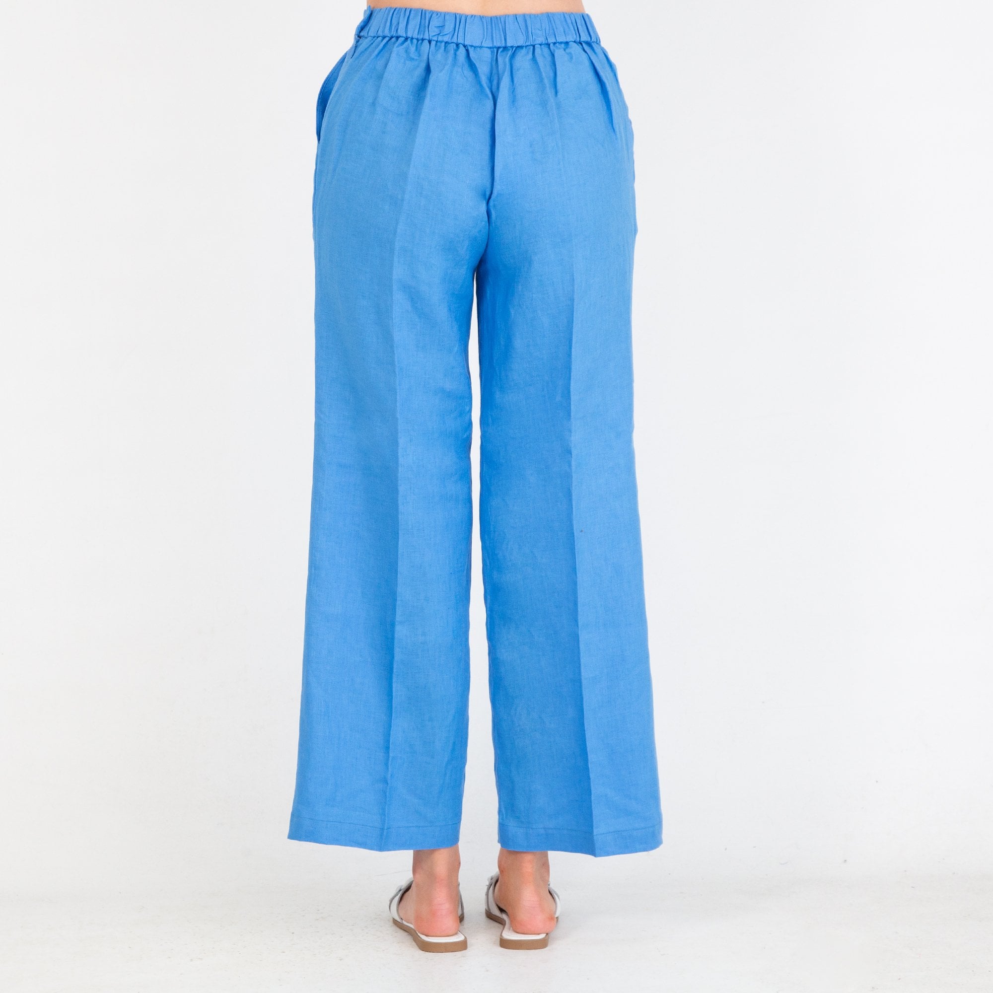Pomodoro Wide Leg Linen Trouser With Elastic Back Cornflower