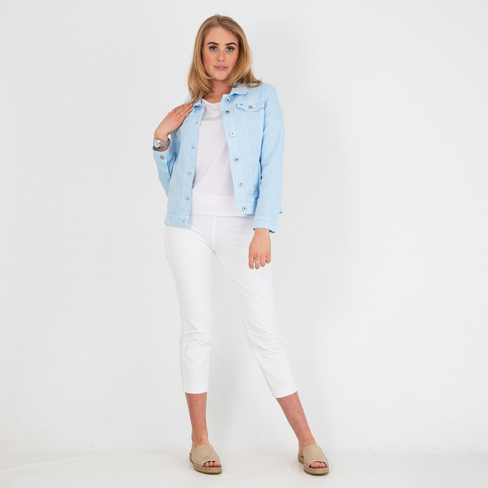 Robell Happy Washed Denim Jean Jacket Baby Blue 611