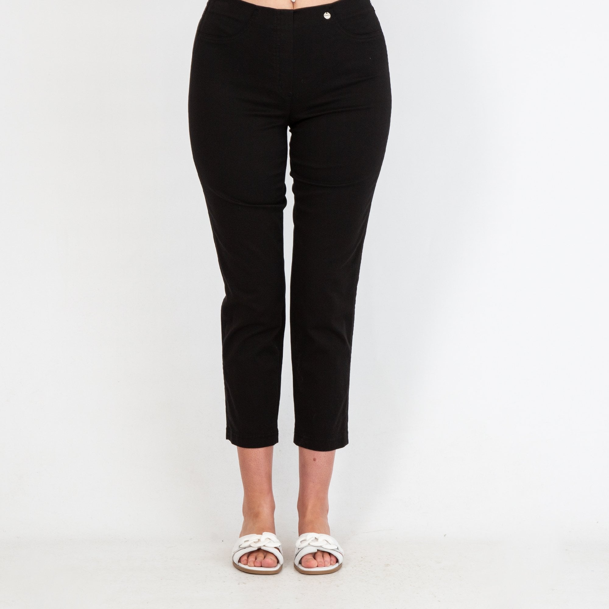 Robell Bella 09 Slim Leg Pull On Cotton Trouser Black 90