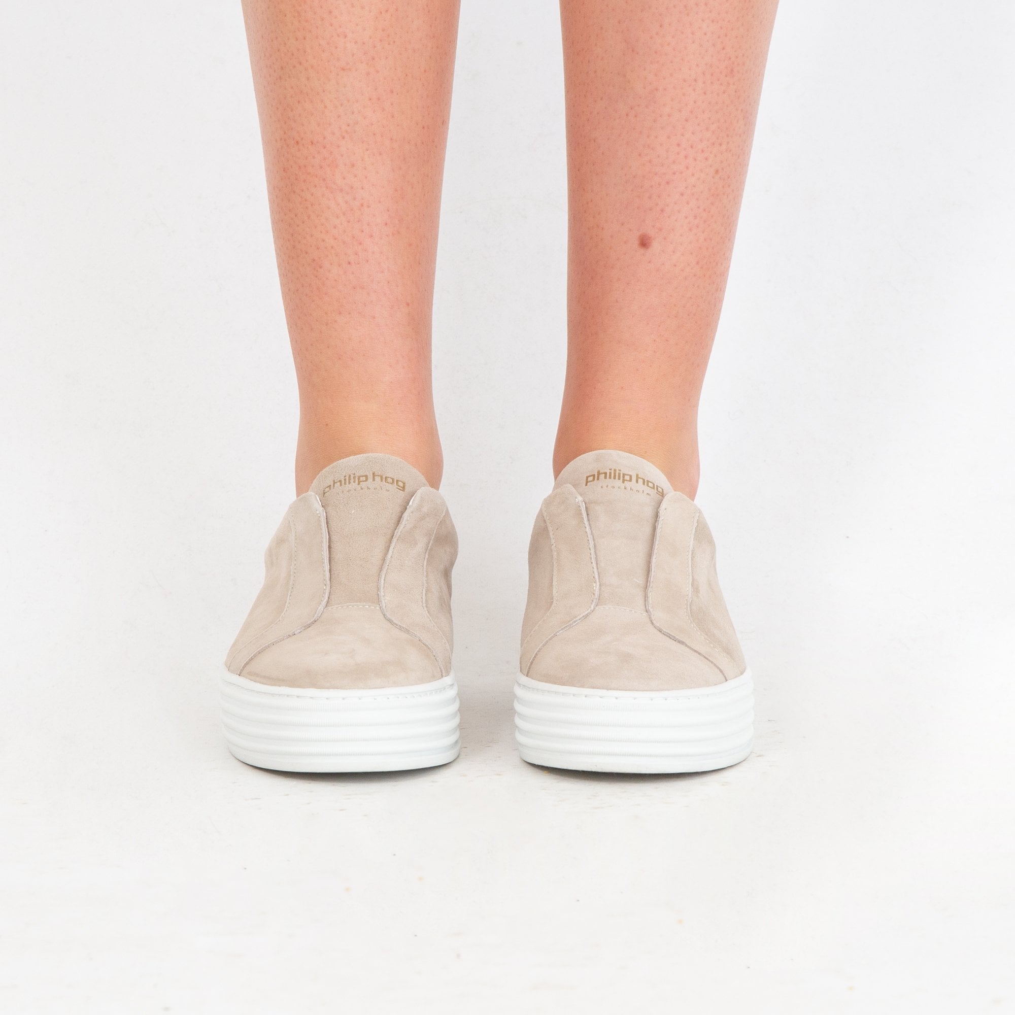 Philip Hog May Pull On Flatform Plain Leather Trainer Mushroom