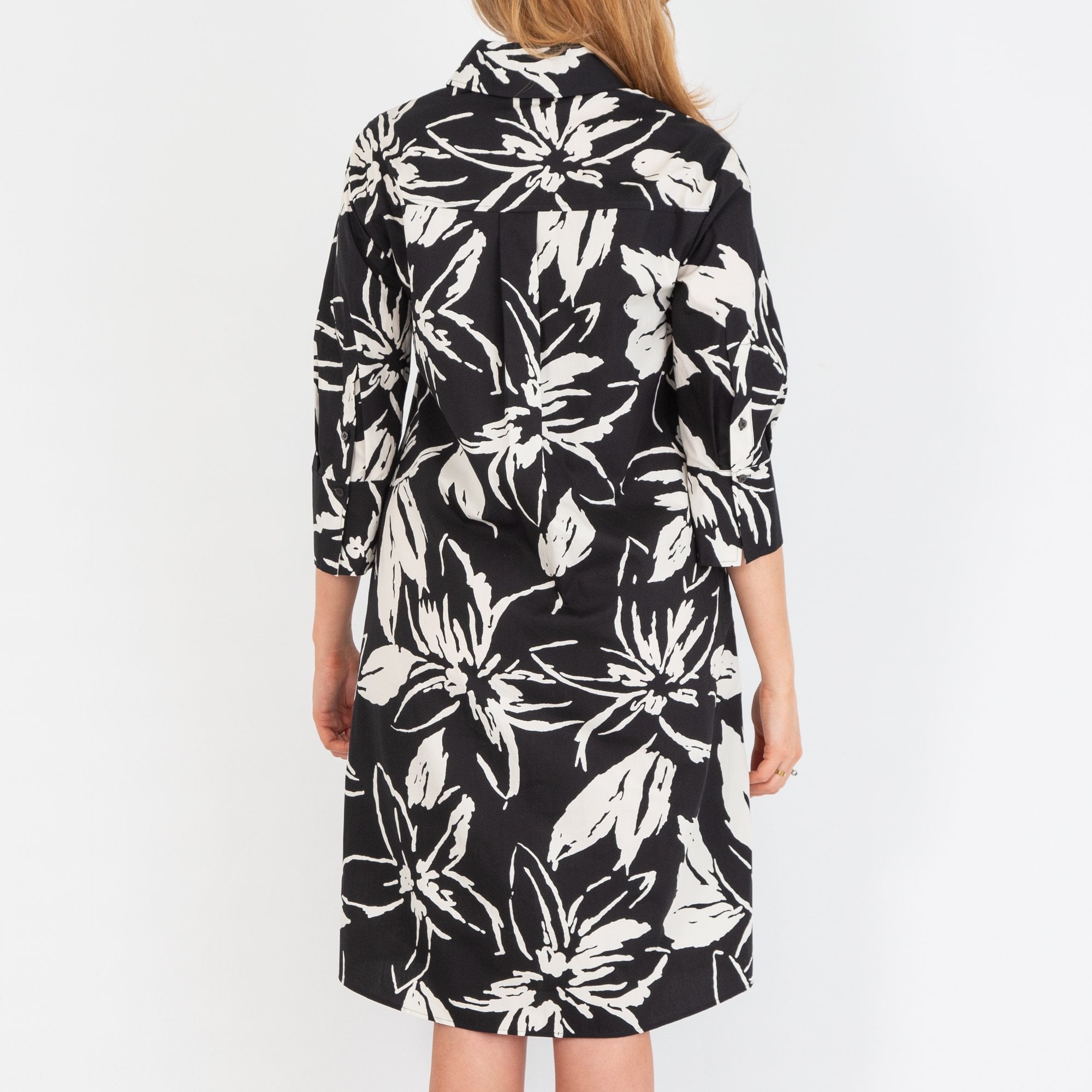 Luisa Cerano Blown Floral Cotton Shirt Dress Black/ecru