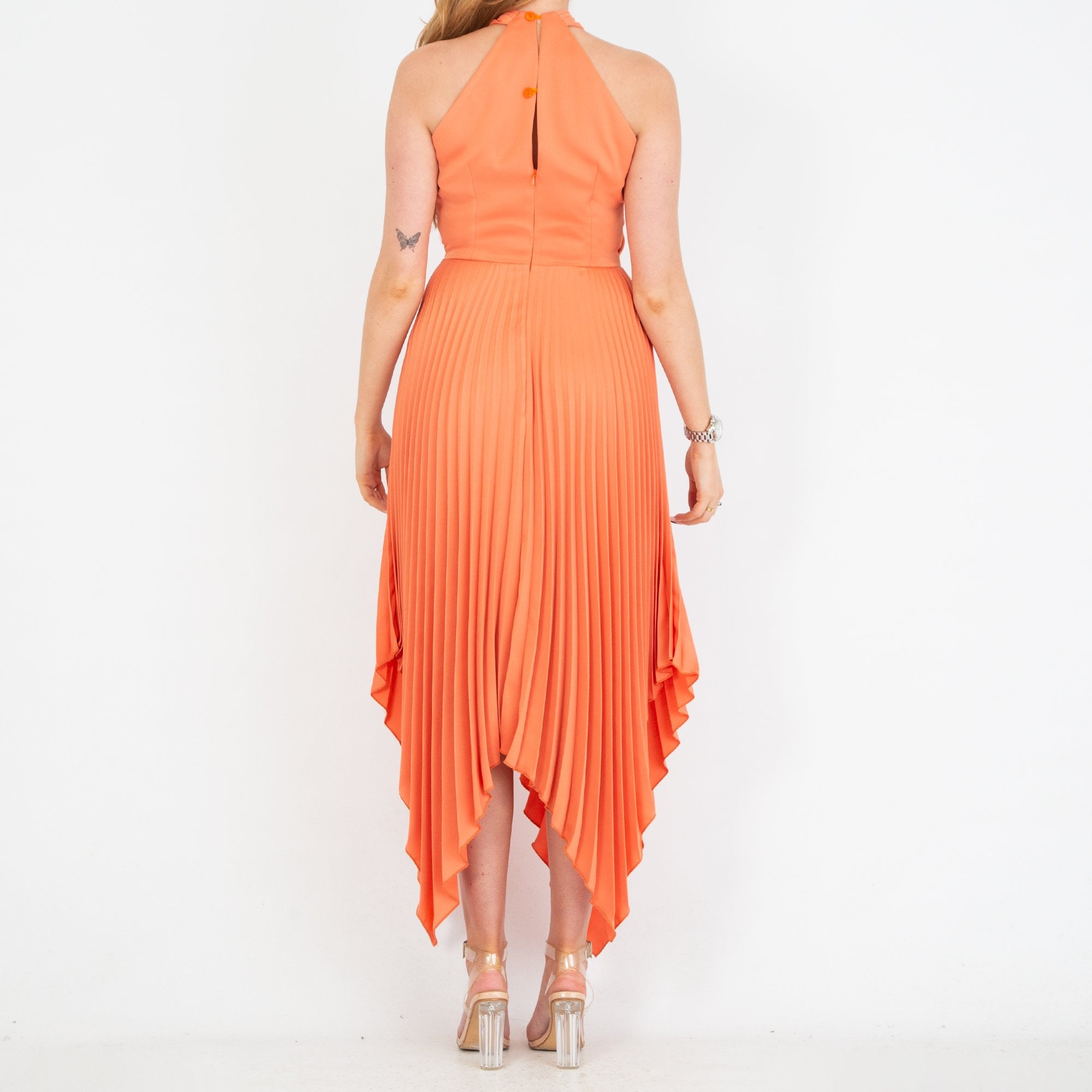 Kevan Jon Vienna Cross Over Halter Neck Pleat Knee Maxi Dress Pumpkin
