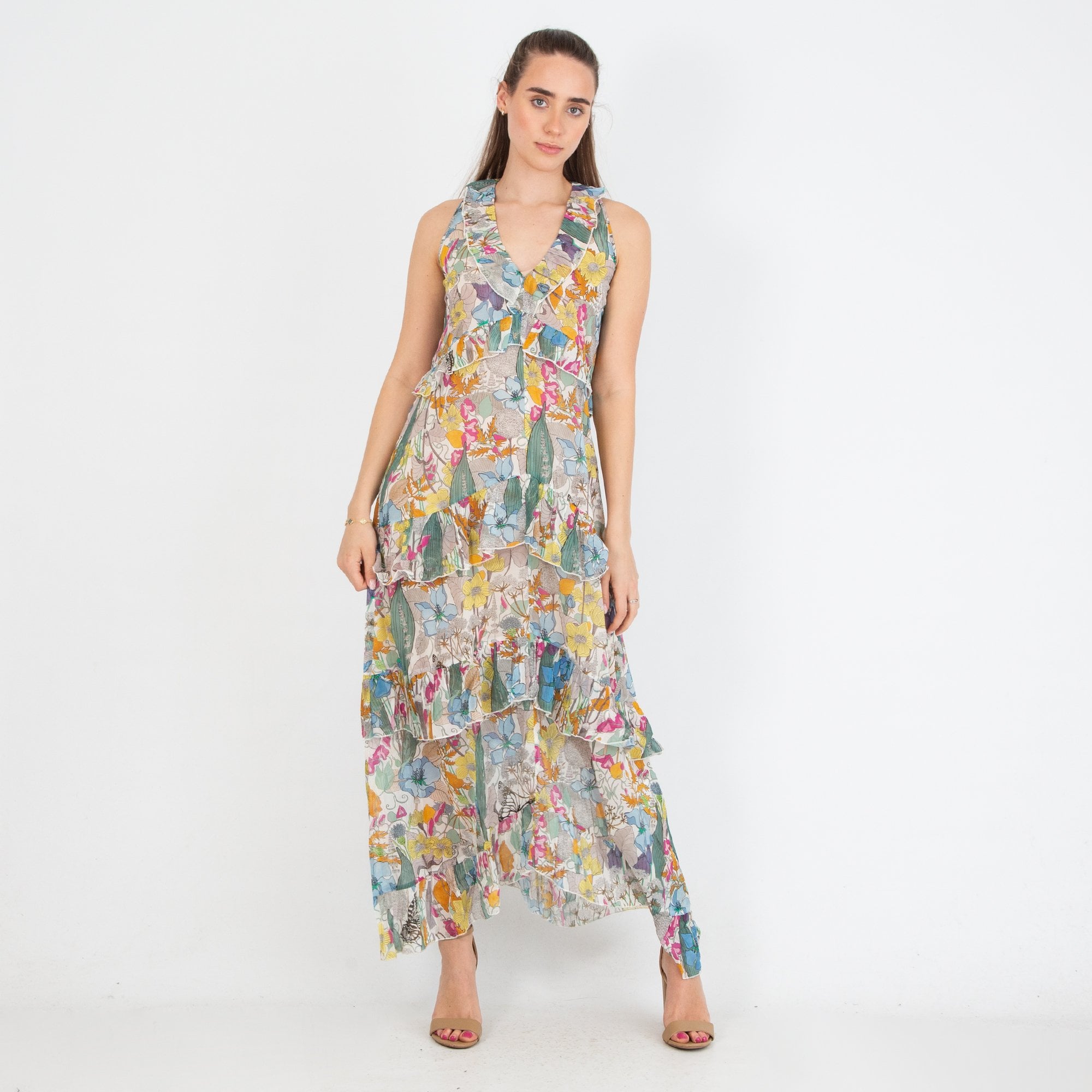 Dea Kudibal Frankie Floral Print Sleeveless Frill Layered Maxi Dress Posey