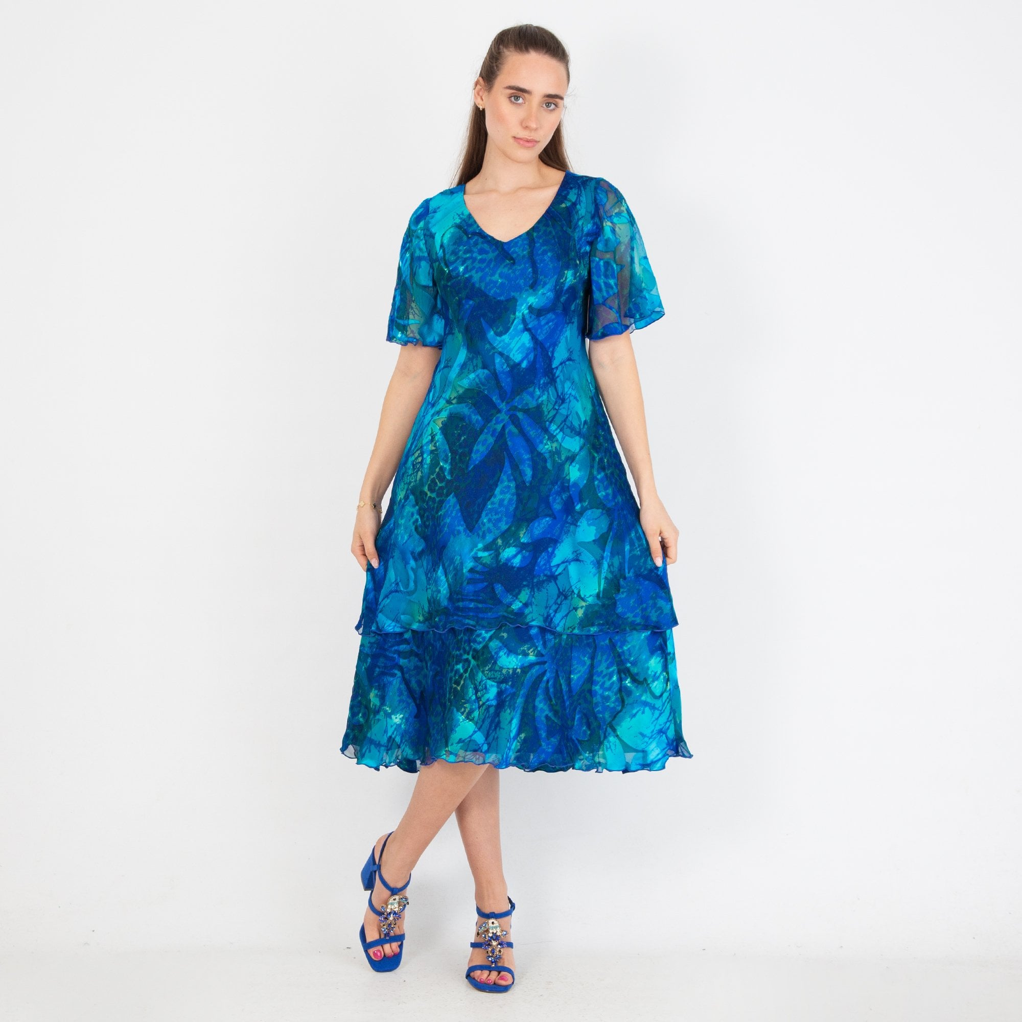 Menbur Strappy Bloc Heel With Diamante Motif Royal Blue