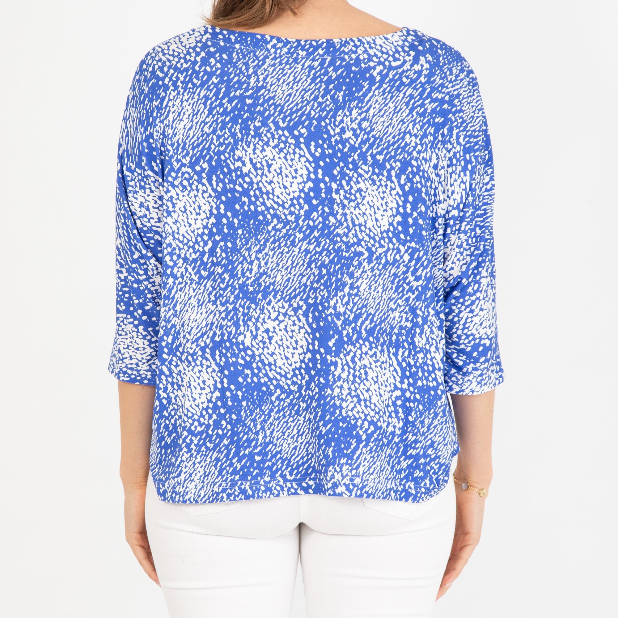 Sahara Speckled Print Round Neck Jersey Top Blue/white
