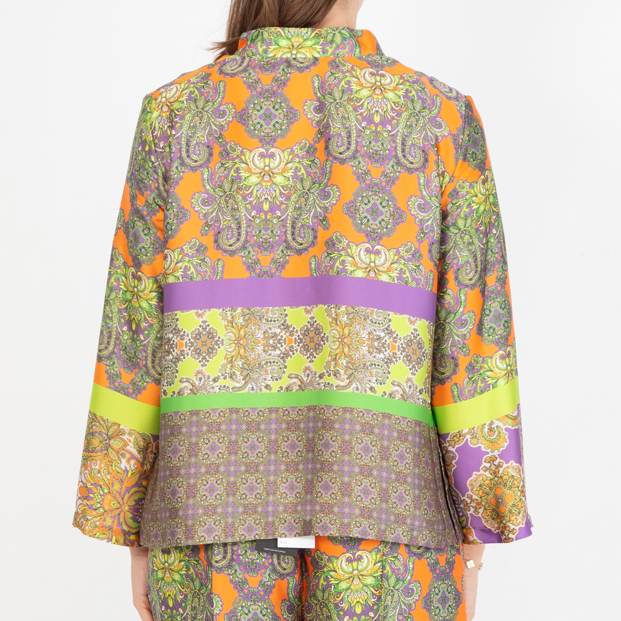 Arggido V Neck Paisley Stripe Print Silky Blouse Orange Multi