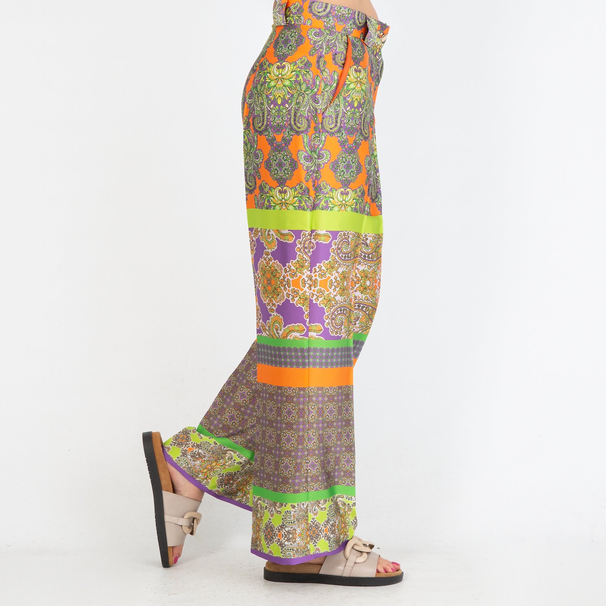 Arggido Paisley Stripe Print Silky Wide Leg Trouser Orange Multi