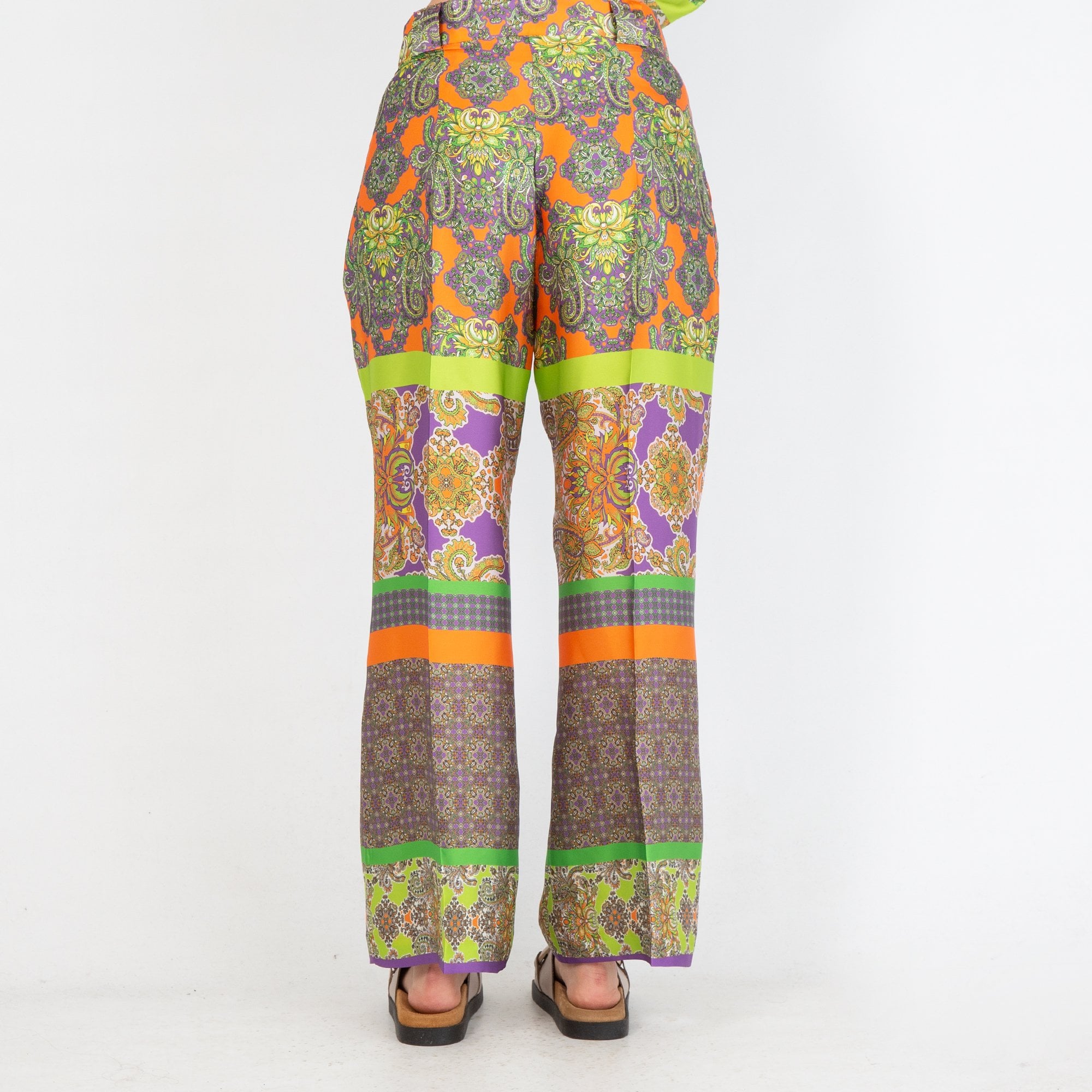 Arggido Paisley Stripe Print Silky Wide Leg Trouser Orange Multi