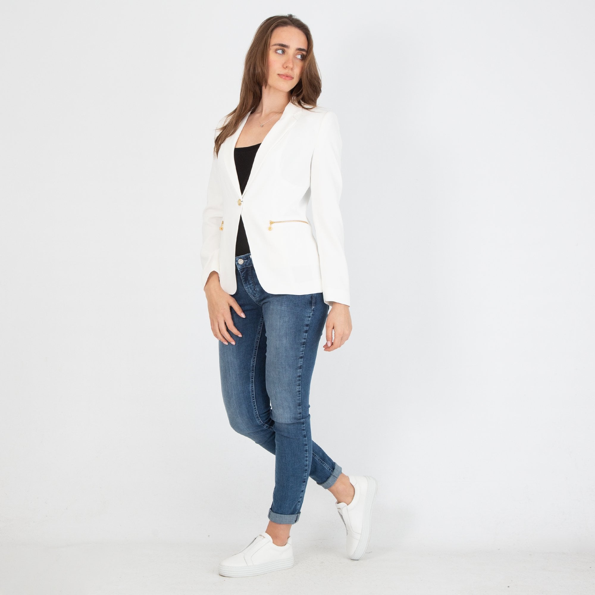 Bariloche Tudela Smart Blazer Jacket With Gold Hardware Off White