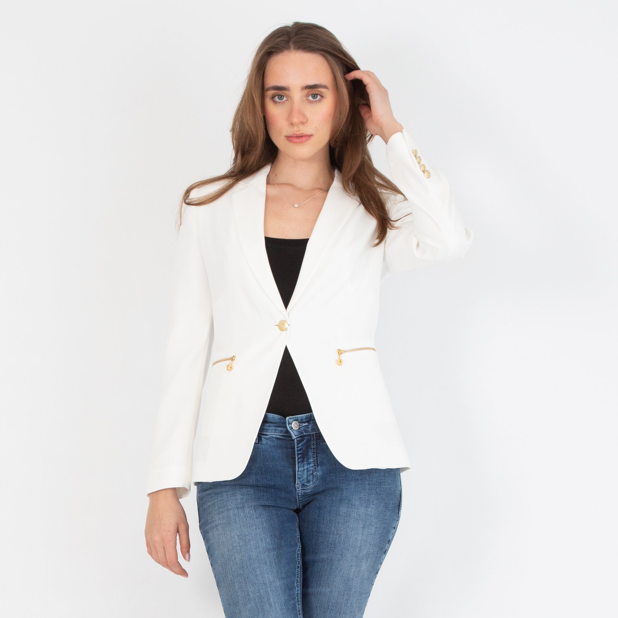 Bariloche Tudela Smart Blazer Jacket With Gold Hardware Off White