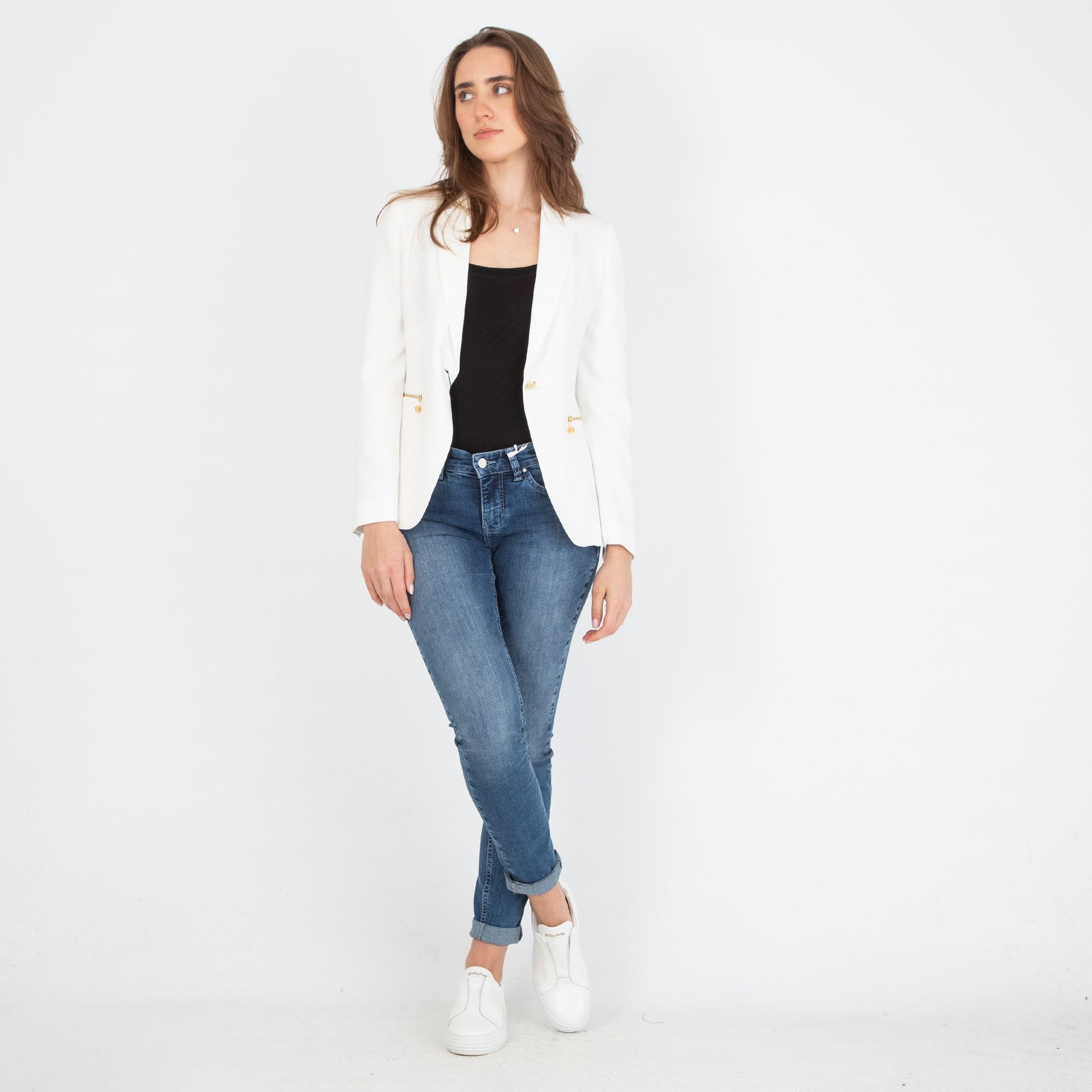 Bariloche Tudela Smart Blazer Jacket With Gold Hardware Off White