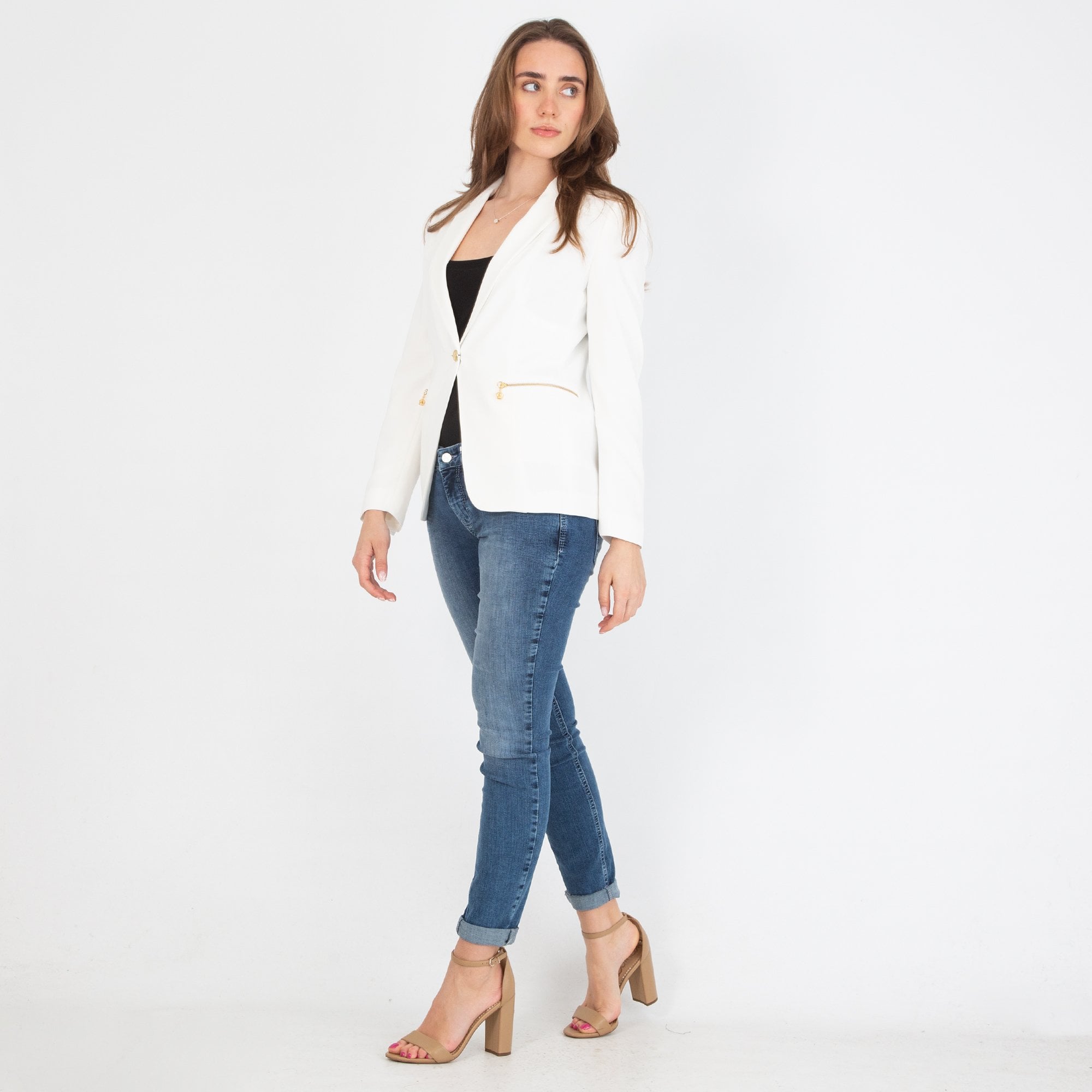 Bariloche Tudela Smart Blazer Jacket With Gold Hardware Off White