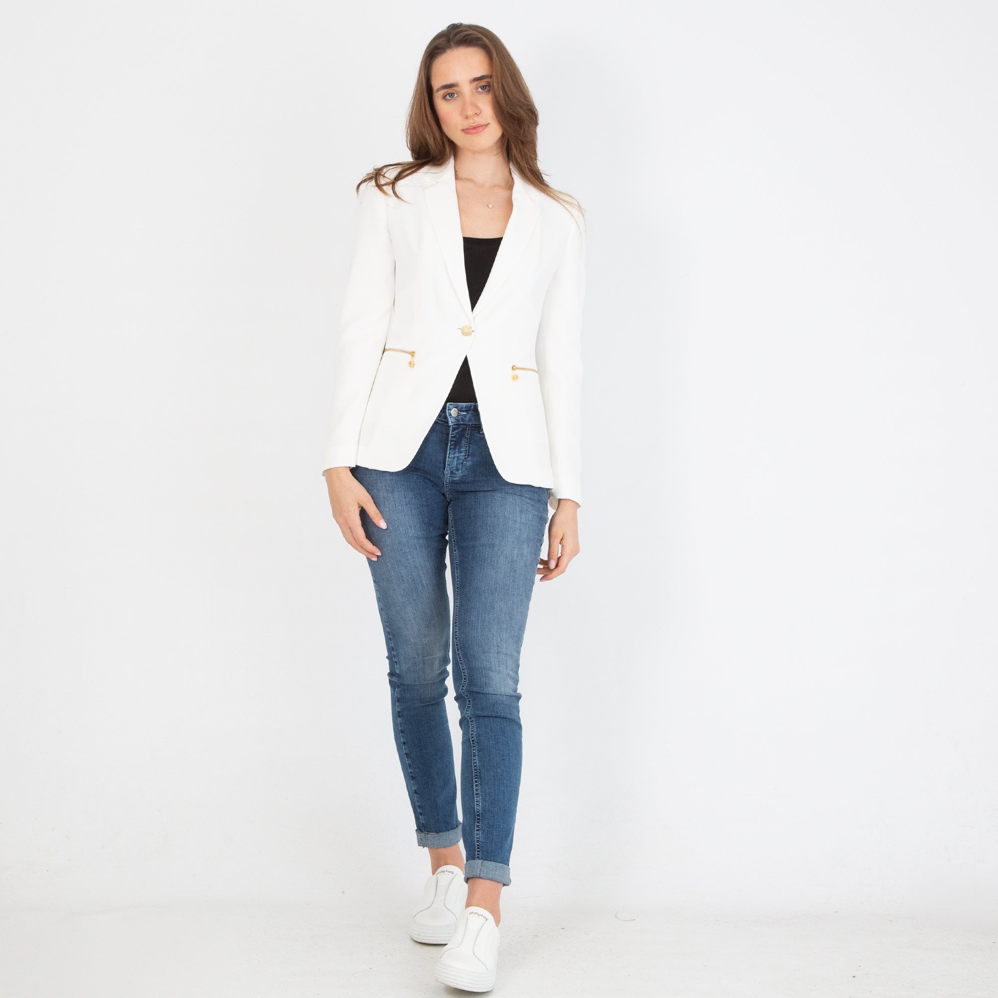 Bariloche Tudela Smart Blazer Jacket With Gold Hardware Off White