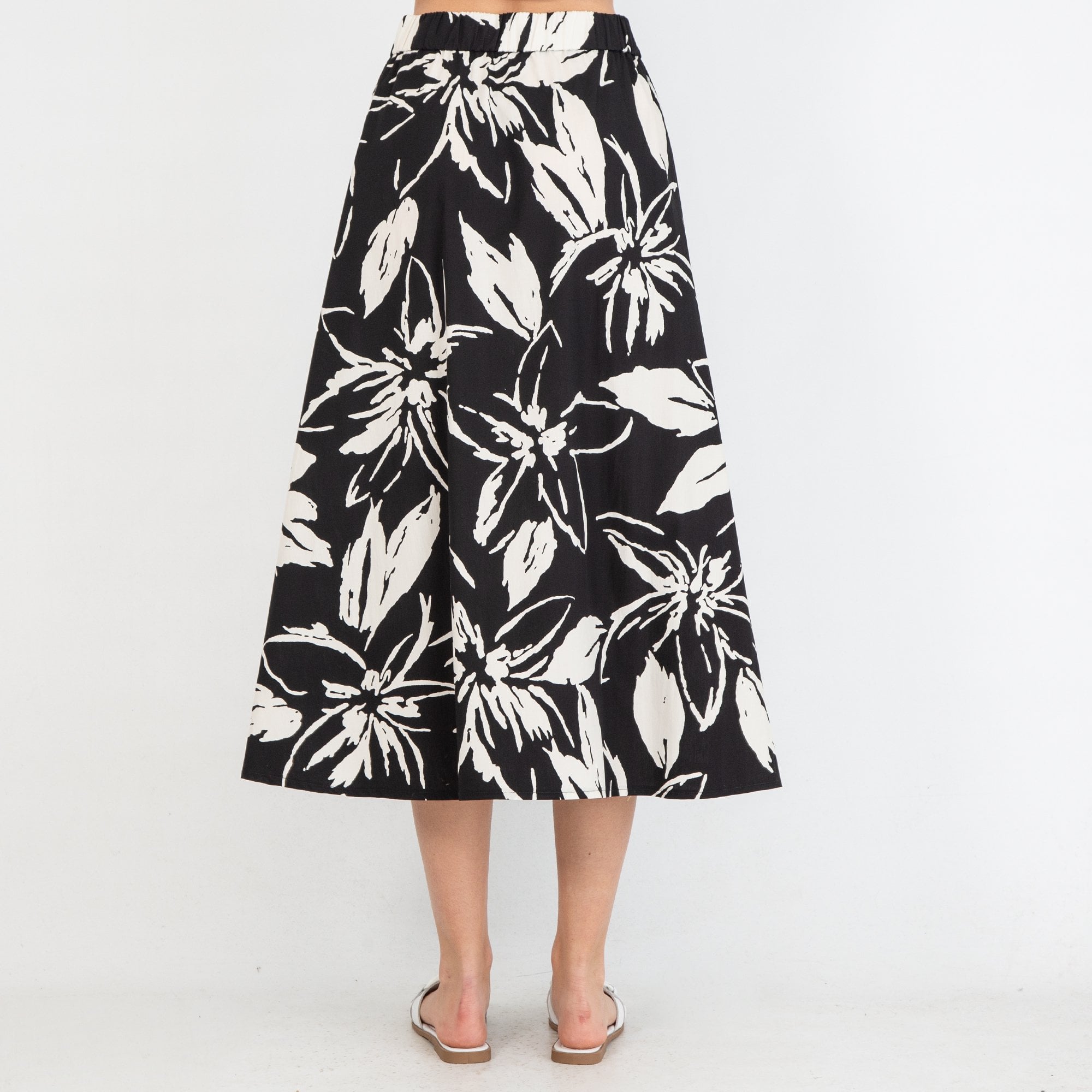 Luisa Cerano A Line Cotton Blown Floral Skirt Black/ecru