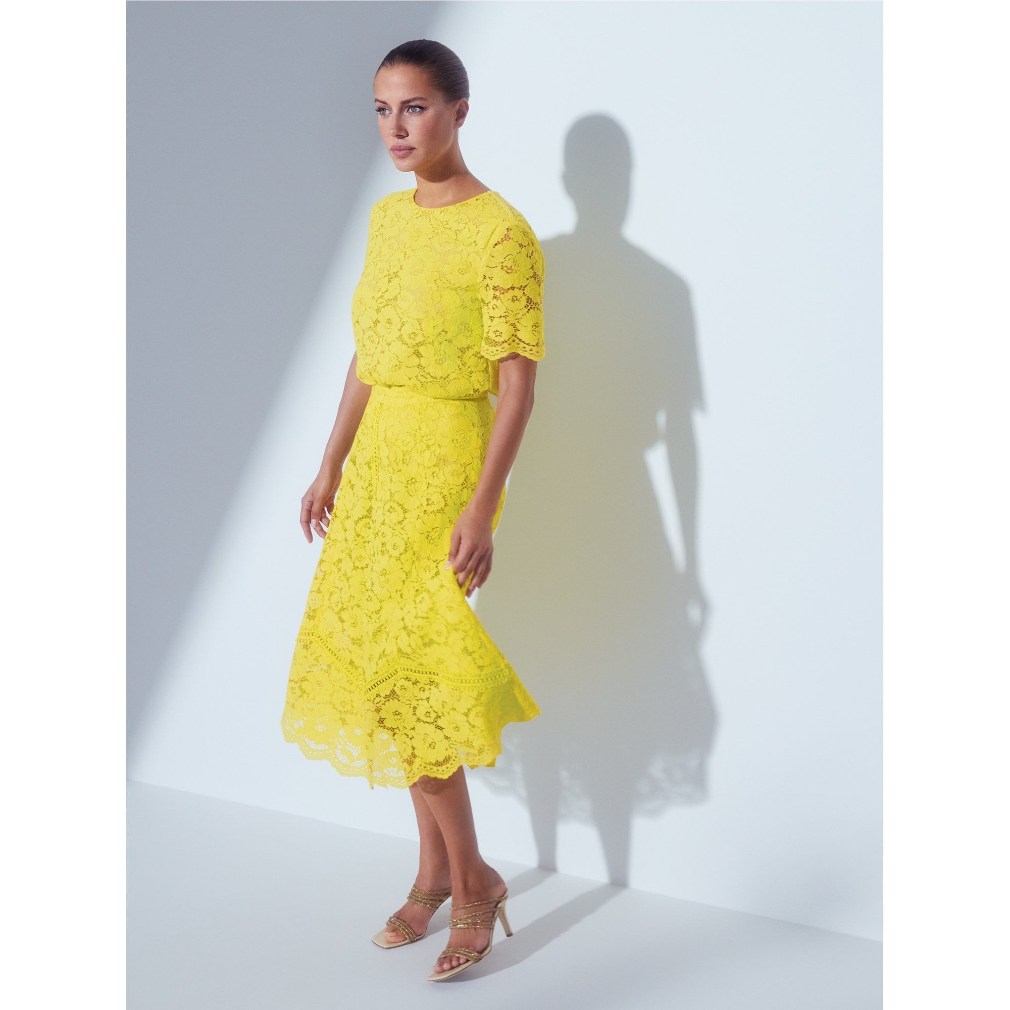 Marc Cain Diamante Strappy Mid Heel Sandal Gold